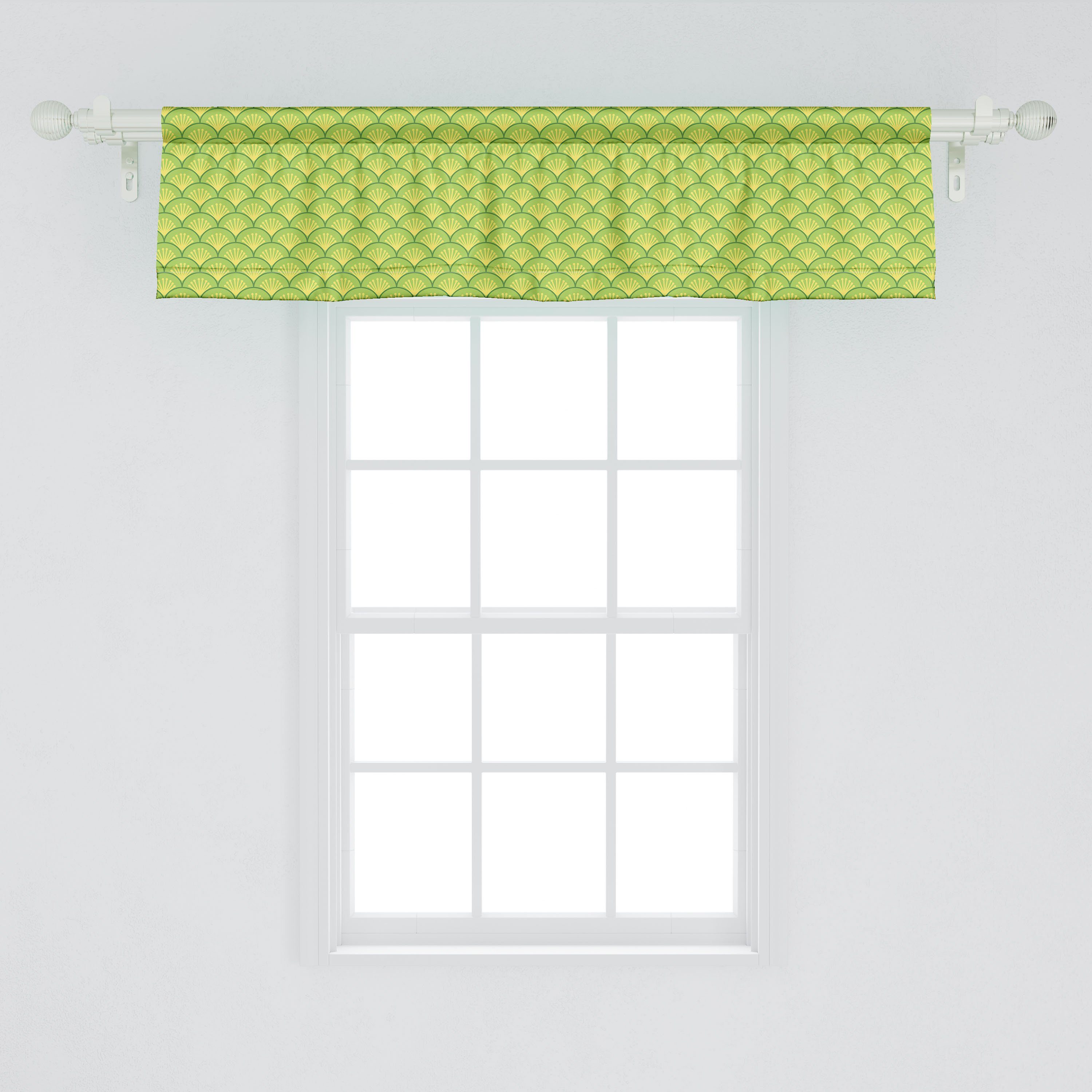 mit Grün Japanische Vorhang für Scheibengardine Schlafzimmer Küche Waves Abakuhaus, Blumen Dekor Volant Microfaser, Stangentasche,