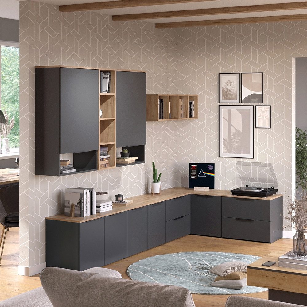 Vicco Wohnwand Wido, Anthrazit/Sonoma, 9 Teile, (9-St)