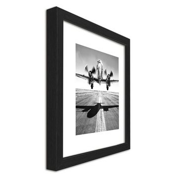artissimo Bild mit Rahmen Bild gerahmt 30x30cm / Design-Poster inkl. Holz-Rahmen / Wandbild, Schwarz-Weiß Zeichnung: Flugzeuge I
