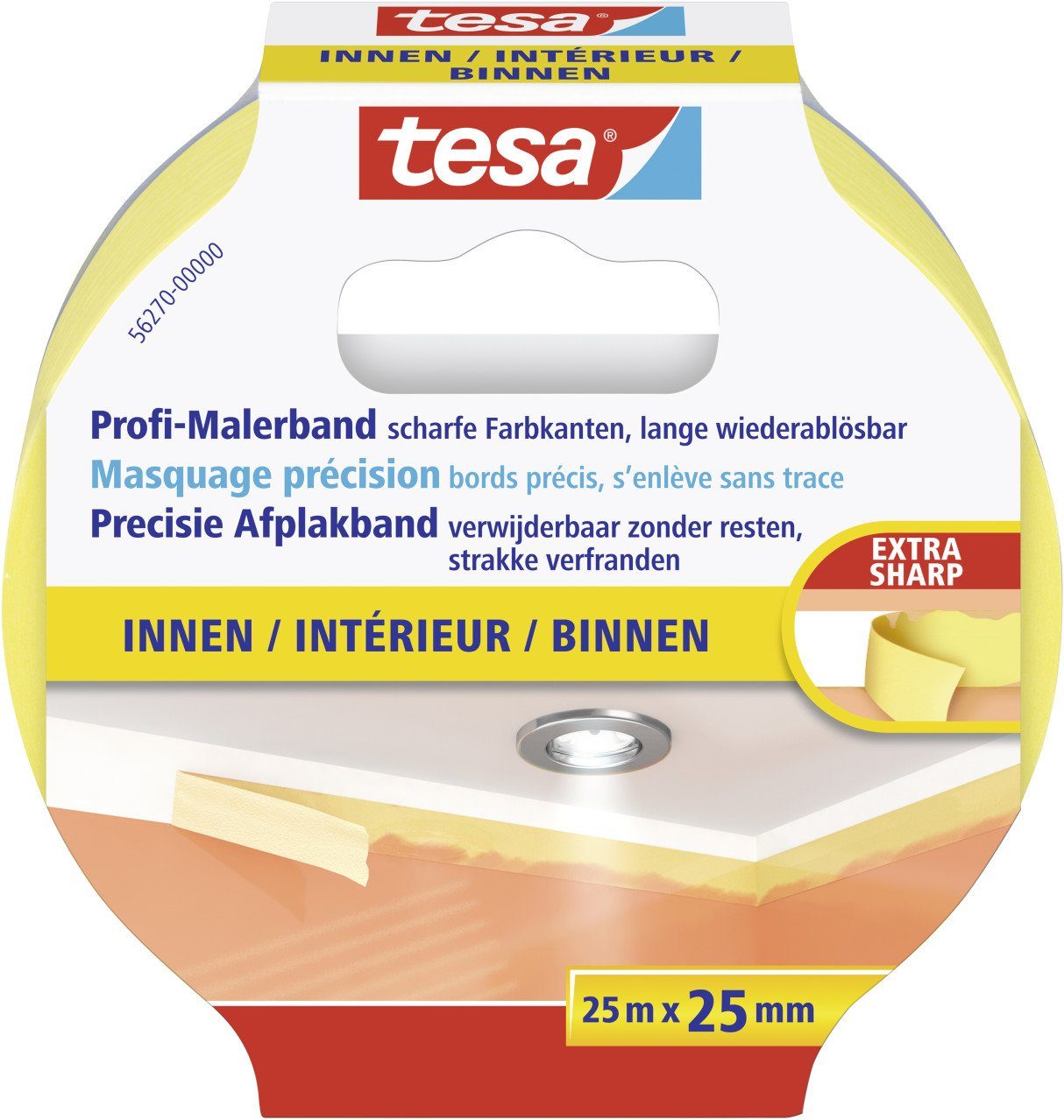 Kreppband tesa Profi-Malerband Innen 25 m x 25 mm, gelb