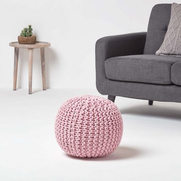 Homescapes Pouf Runder Strickpouf 100% Baumwolle, rosa