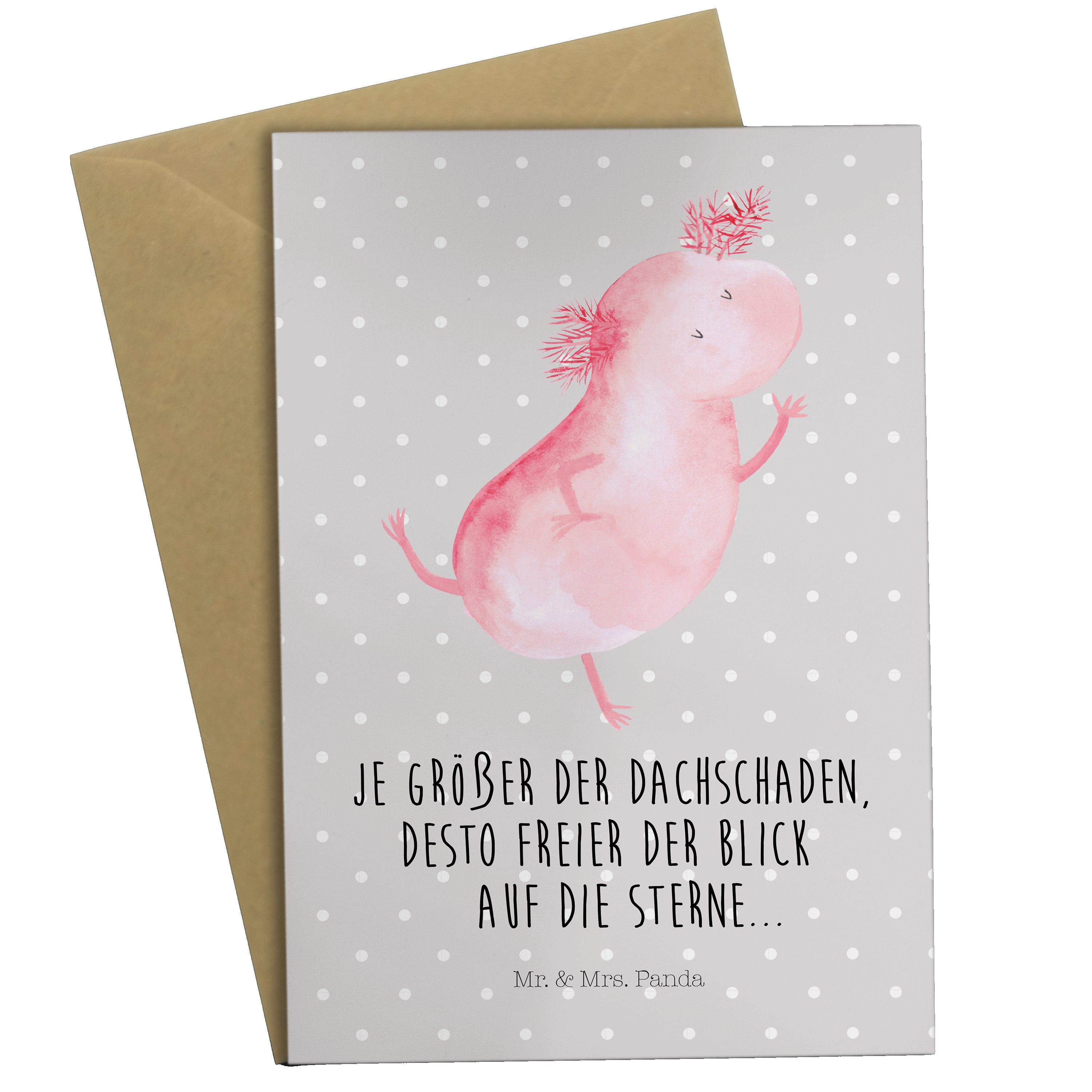 Mr. & Mrs. Panda Grußkarte Axolotl tanzt - Grau Pastell - Geschenk, Freundin, Klappkarte, gut ge