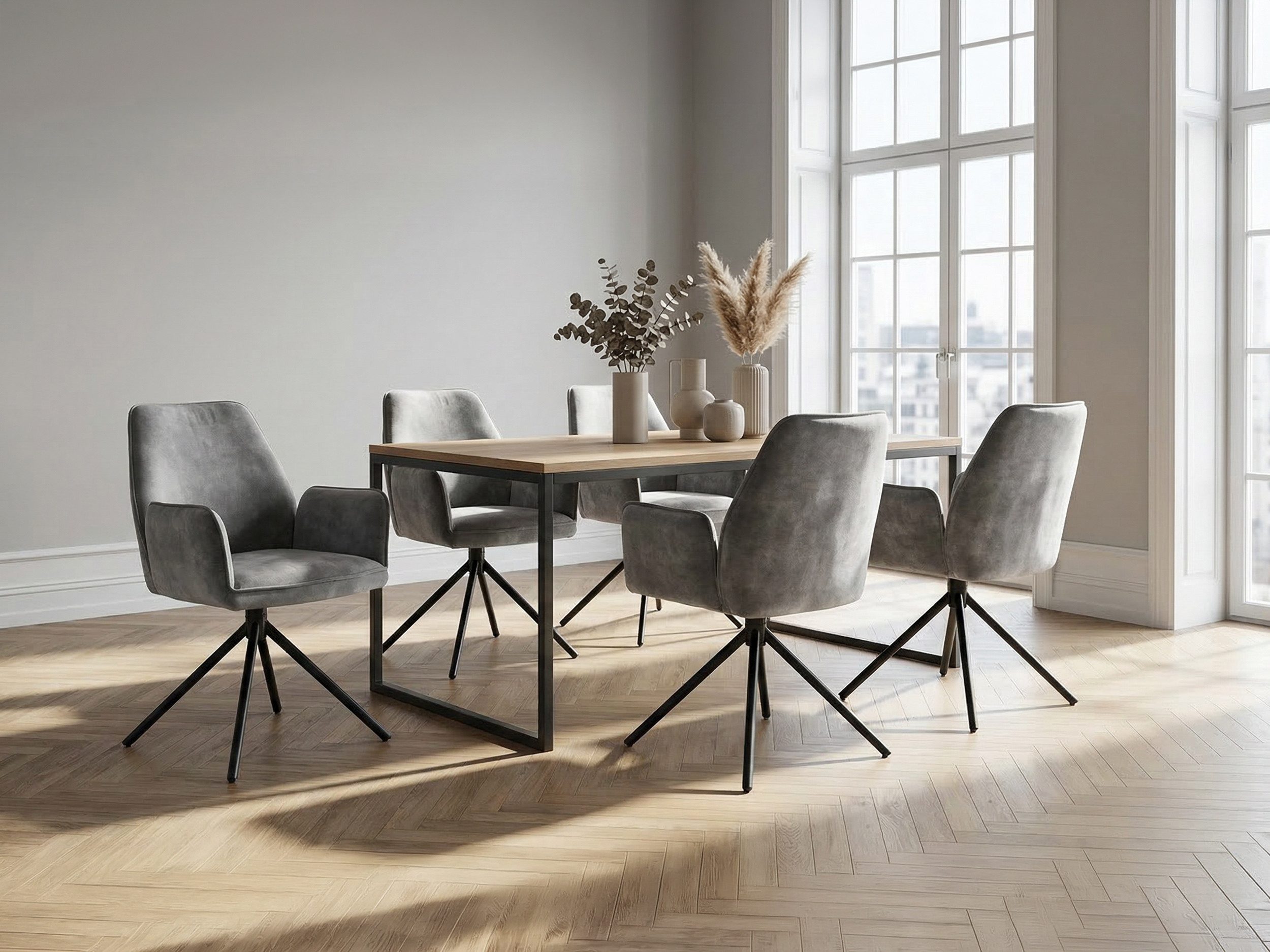 Massivart® Polsterstuhl drehbar, Esszimmerstuhl mit Armlehnen, »Ottawa«, Velouroptik • Metallgestell schwarz • mit Nivellierung