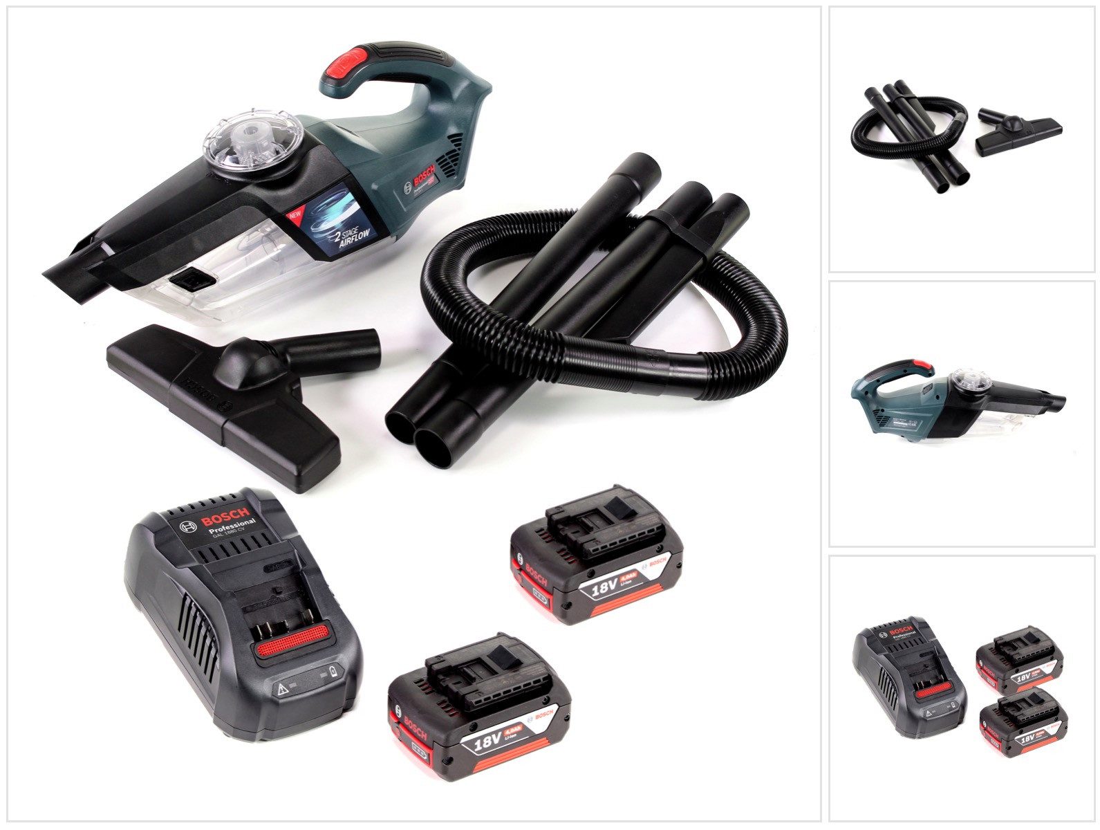 Bosch Professional Akku-Handstaubsauger GAS 18V-1 Professional Li-Ion Akku Staubsauger Hand Sauger + 2x GBA