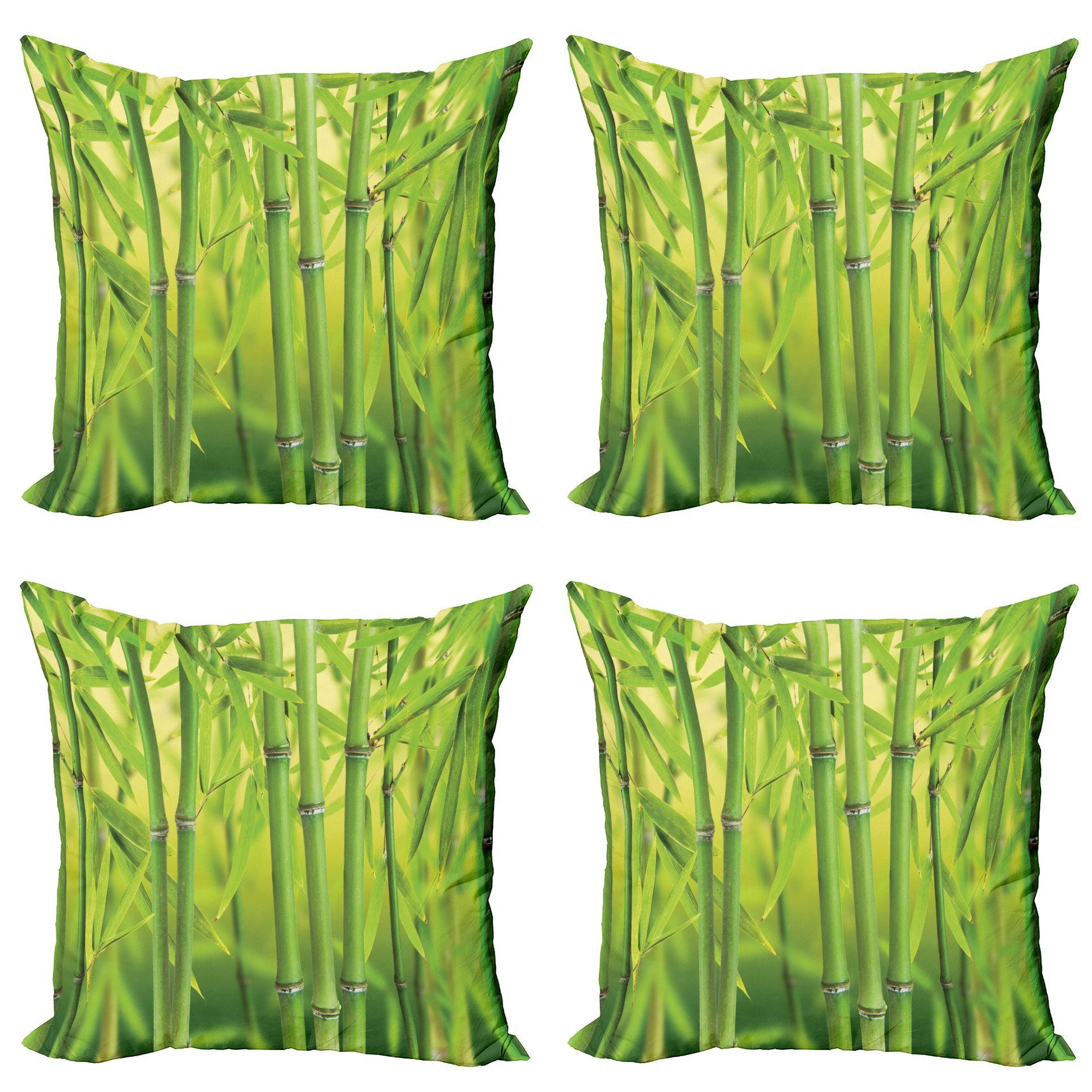 Kissenbezüge Modern Accent Doppelseitiger Digitaldruck, Abakuhaus (4 Stück), Grün Bambussprosse Stem Wald
