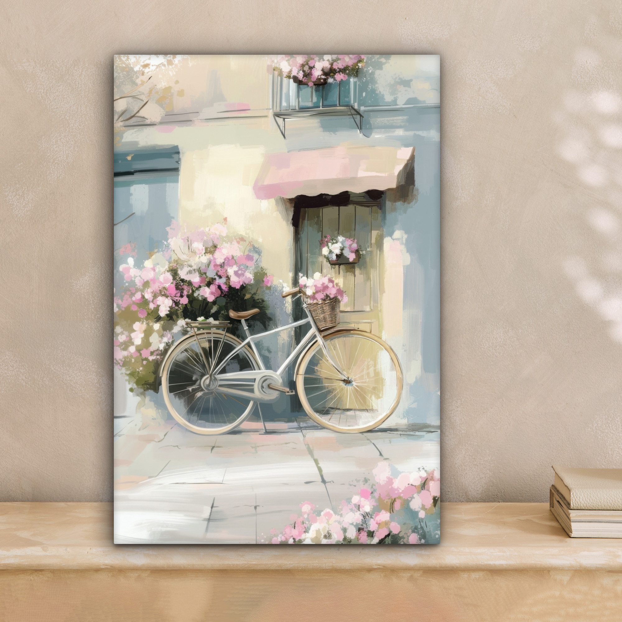 OneMillionCanvasses® Leinwandbild Fahrrad - Pastellfarben - Blumen, Fotodru günstig online kaufen