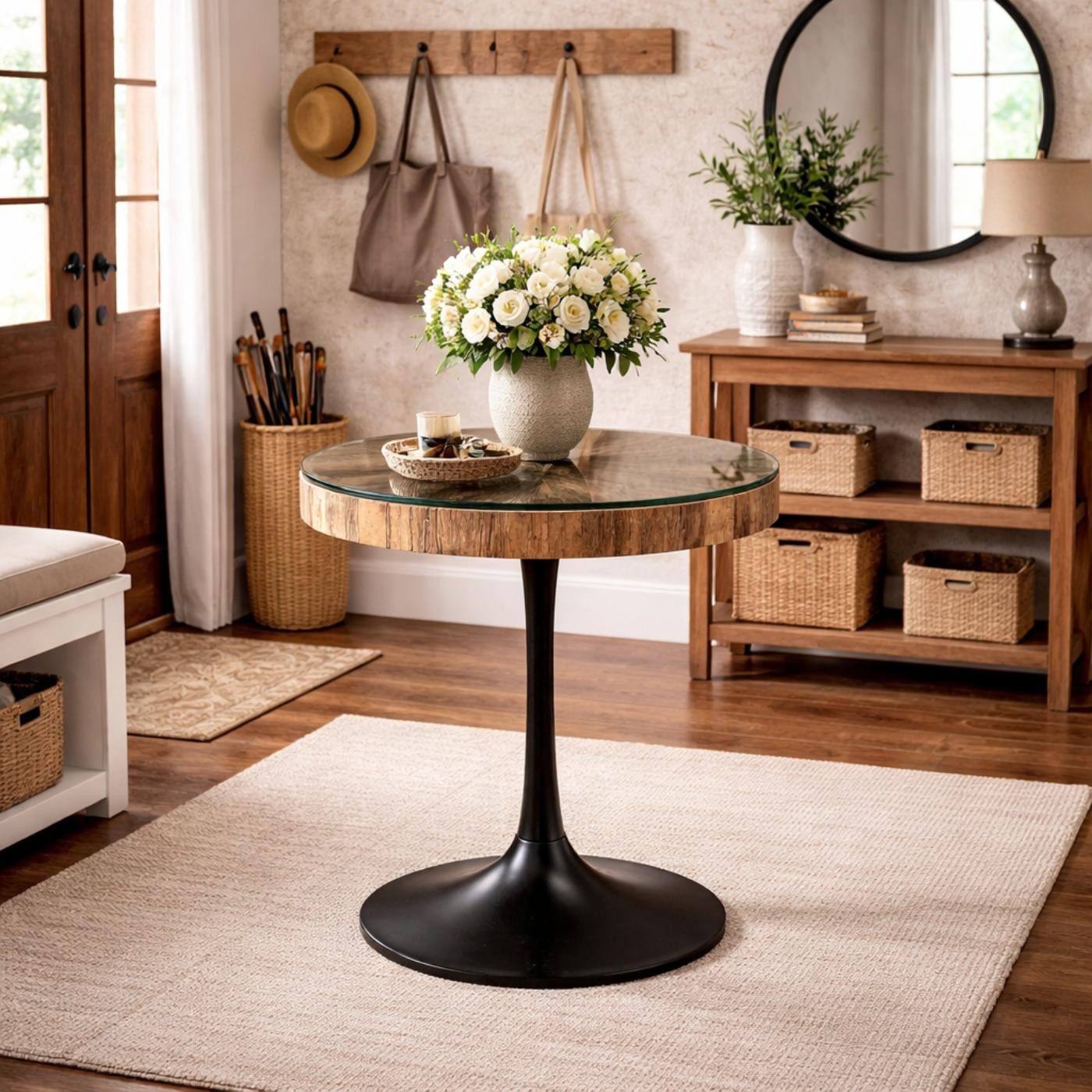 baario Esstisch Bistrotisch MERID rund Altholz, 80 cm kleiner Esstisch Holz Glas & Eisen