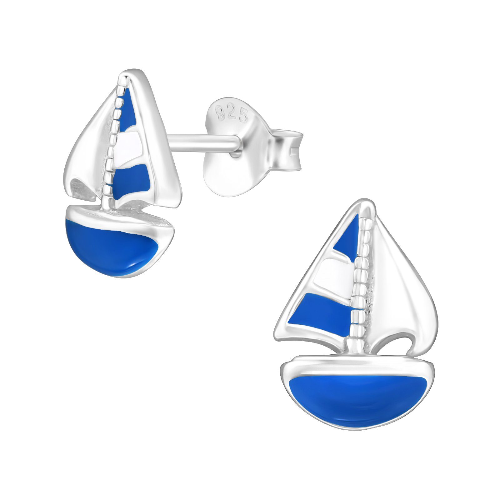 BUNGSA Ohrstecker-Set Ohrstecker Segelboot (1 2-tlg), blau (2 aus .925 Ohrringe Sterling Ohrschmuck Stück), Damen Paar Silber