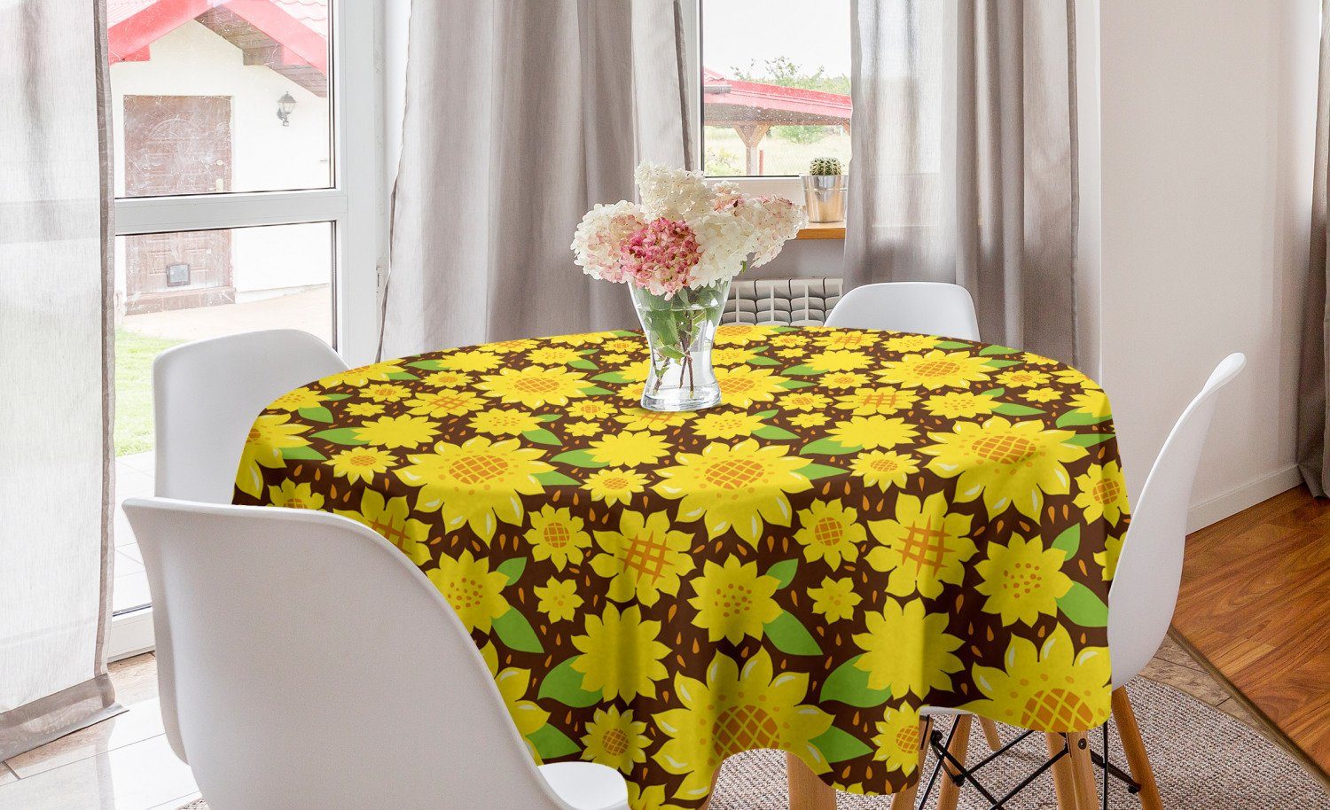 Abakuhaus Tischdecke Kreis Sonnenblume Küche Tischdecke Dekoration, Abdeckung für Cartoon Esszimmer Blumen
