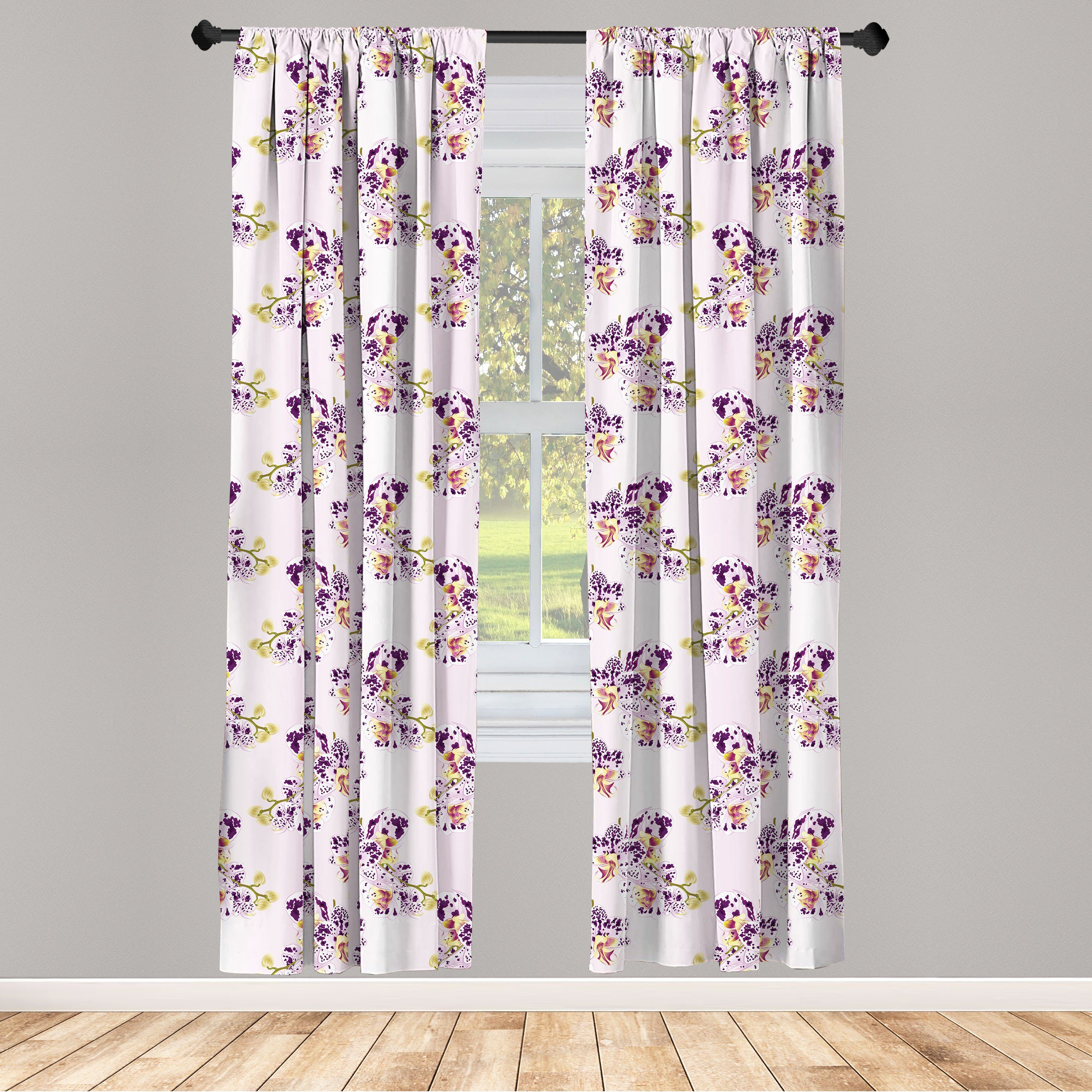 Gardine Vorhang für Wohnzimmer Schlafzimmer Dekor, Abakuhaus, Microfaser, Orchidee Oriental Blumen Ombre