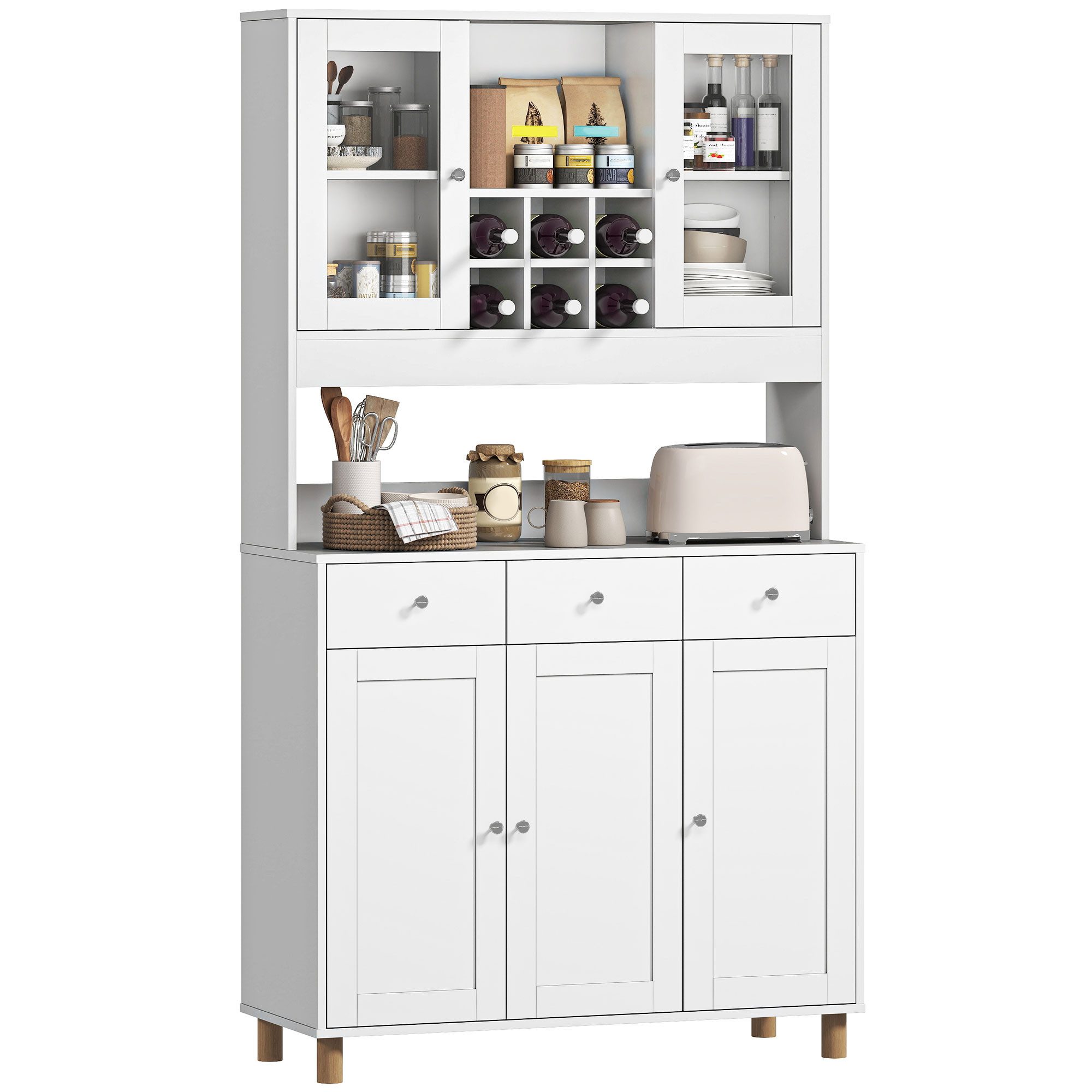 HOMCOM Küchenbuffet mit 2 Glastüren, 3 Schubladen, 4 verstellbare Regale (H günstig online kaufen