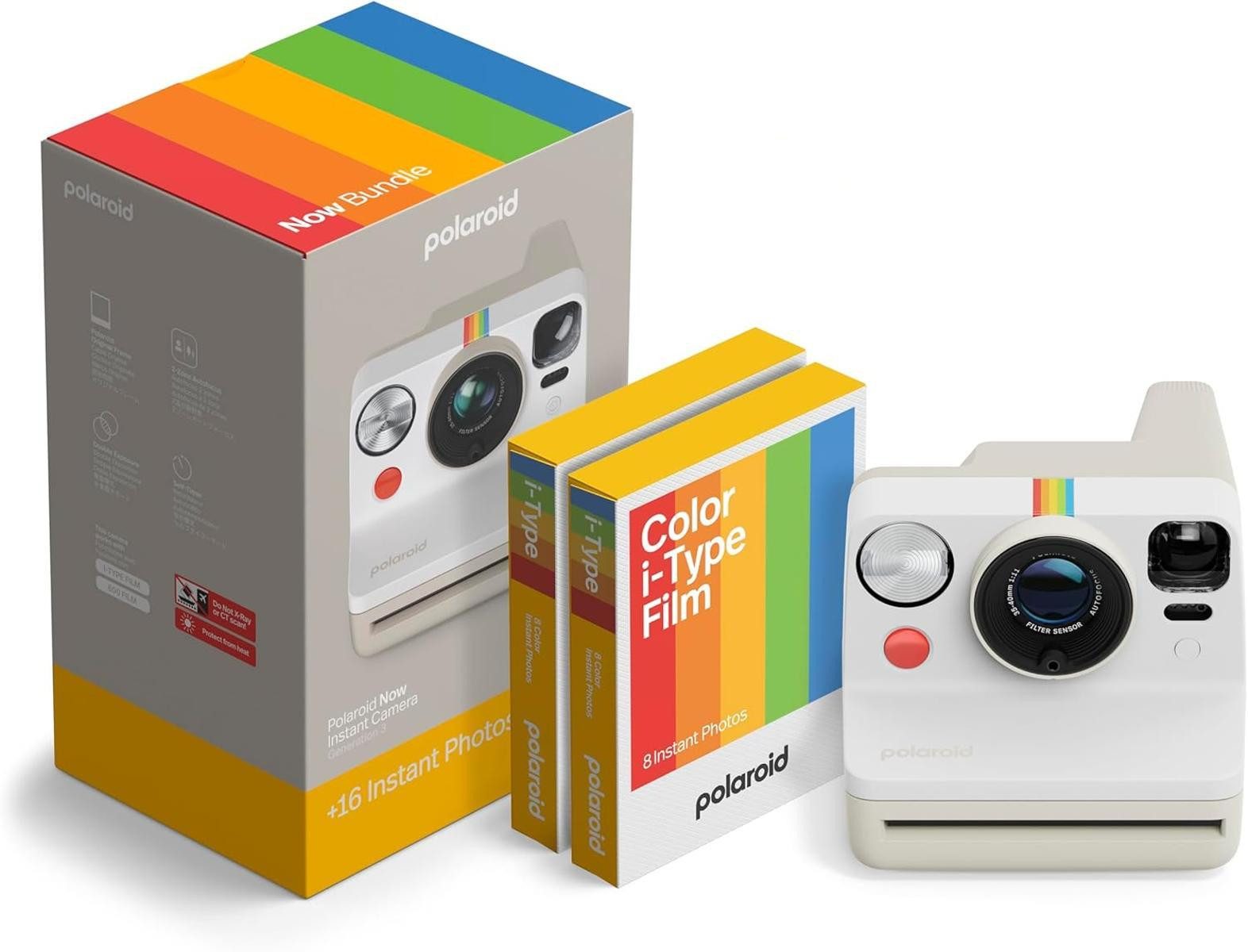Polaroid Polaroid Now Gen 3 Sofortbildkamera Bundle Kamera + 16er Farbfilm Weiß Sofortbildkamera