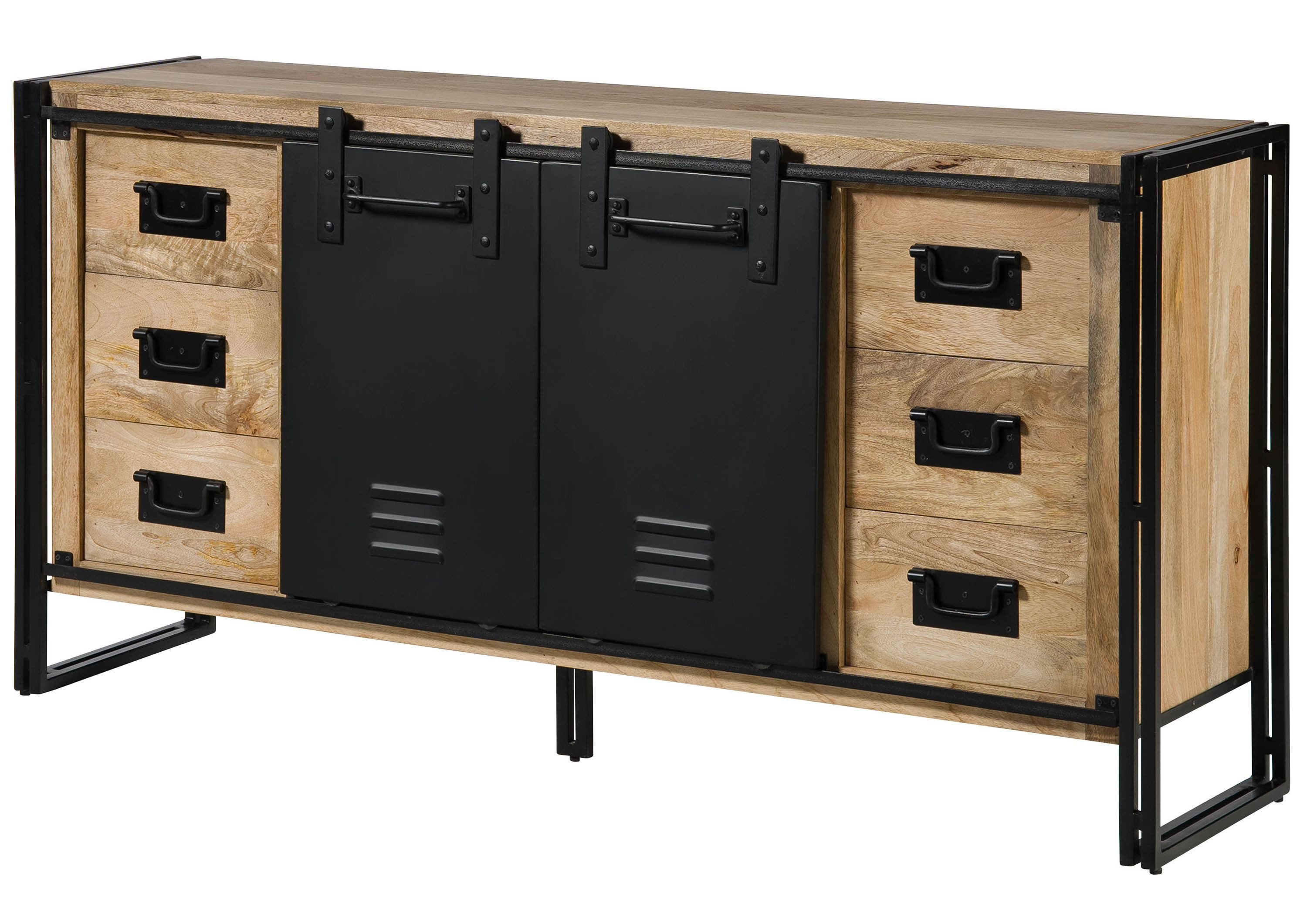 Massivmoebel24 Sideboard (Massivholz), Mango 180x45x90 natur klar lackiert / Metall schwarz BLACKBURN #551