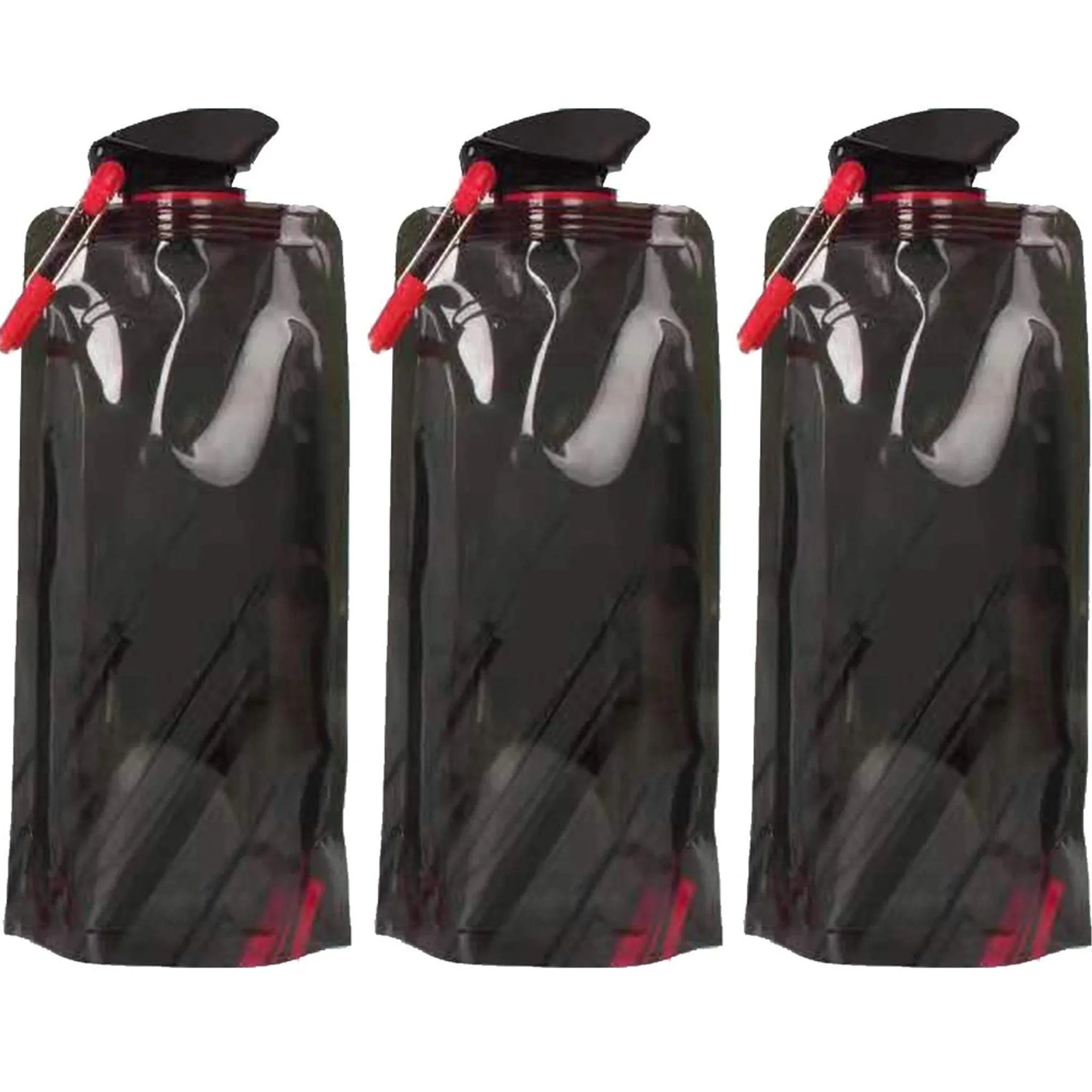 TUABUR Trinkflasche 700ML Faltbare Wasserflaschen Set von 3 Trinkflasche Flasche Beutel Schwarz