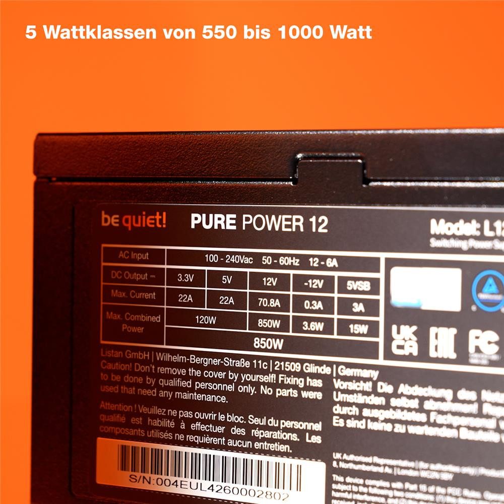 be quiet! Pure Power 12 1000W PC-Netzteil (80 Plus Gold Effizienz, ATX 3.1 mit voller Unterstützung für PCIe 5.1) – Bild 5 von 5