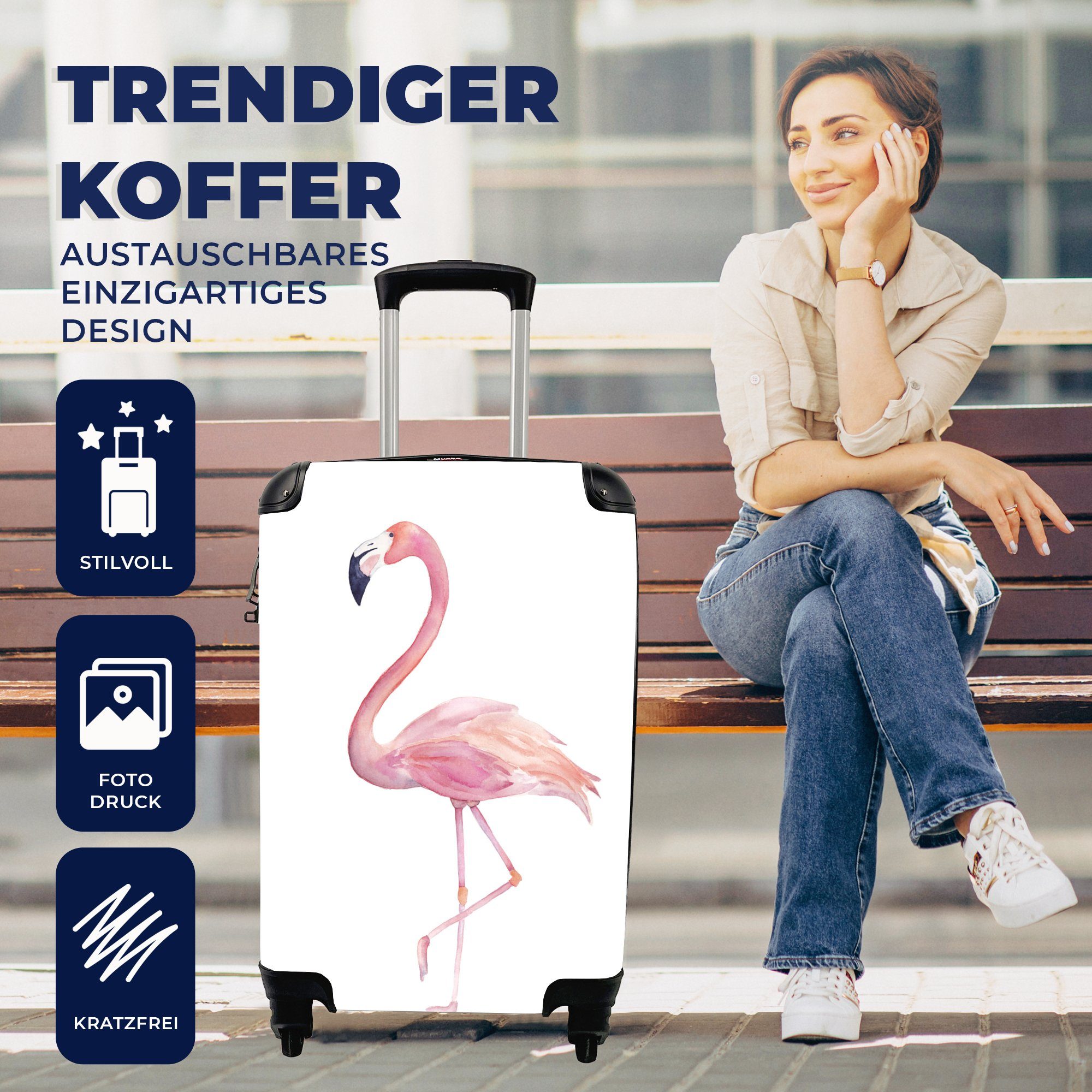 MuchoWow Handgepäckkoffer Aquarell - Trolley, 4 Handgepäck Reisekoffer für Rosa, Reisetasche Rollen, Ferien, mit - rollen, Flamingo