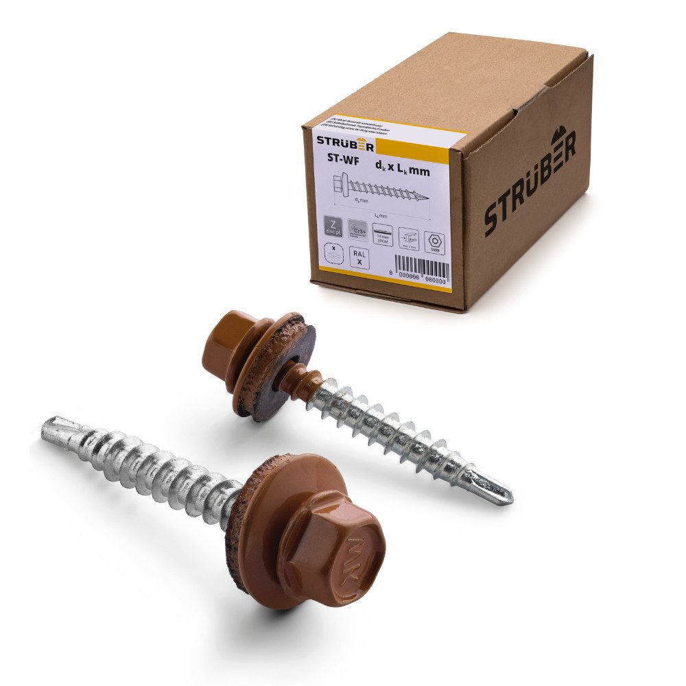 STRÜBER Schrauben- und Dübel-Set Trapezblechschrauben - Selbstbohrende Bohrschrauben mit Dichtscheibe, (250 St)