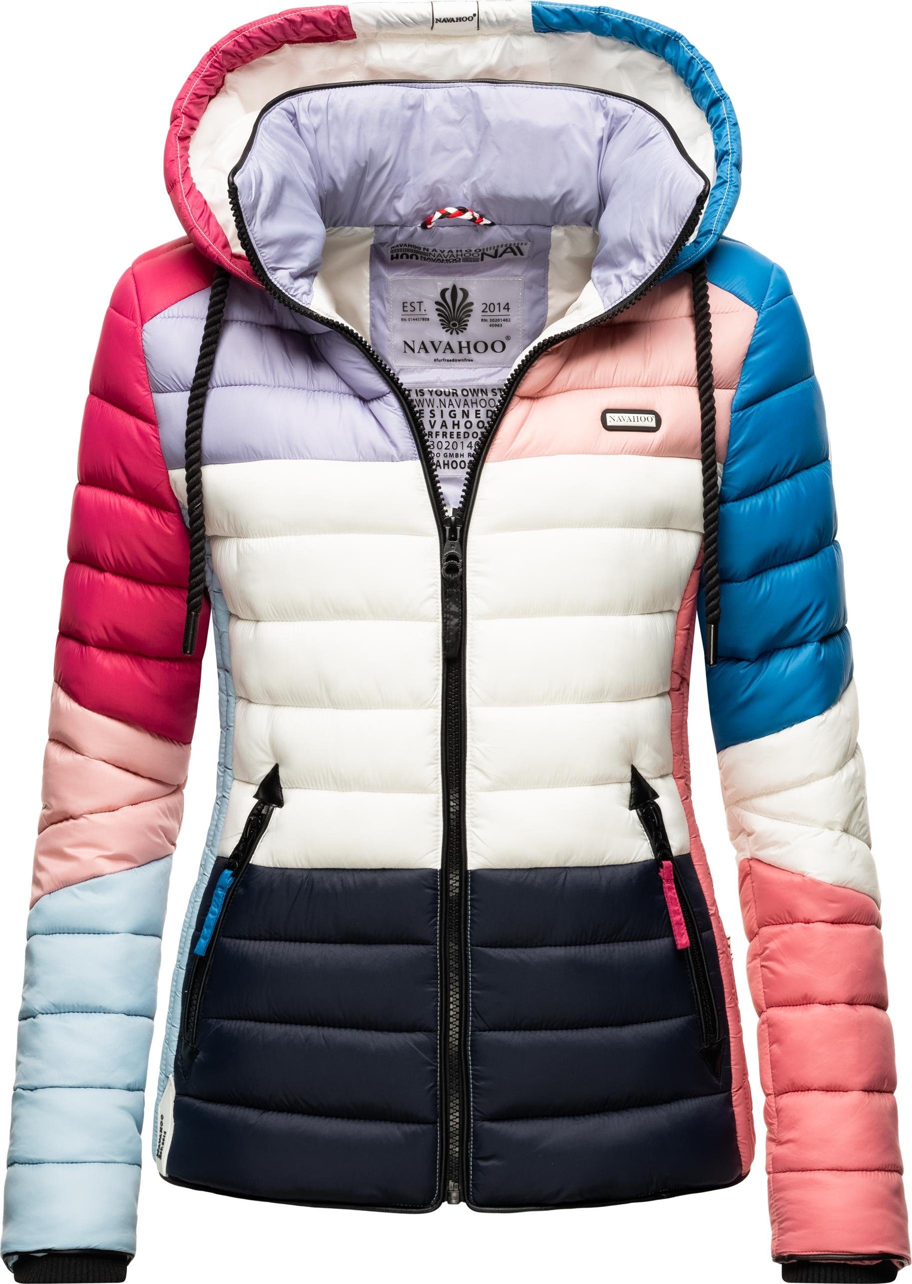 Navahoo Steppjacke Lulana Multikulti leichte Übergangsjacke mit Kapuze im Colourblocking Stil