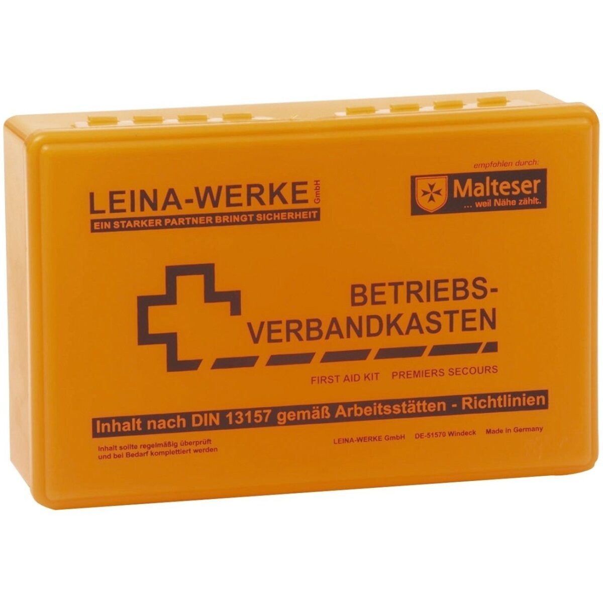 Leina-Werke Erste-Hilfe-Set Betriebsverbandskasten DIN 13157 255x166x80mm mit Wandhalterung orange