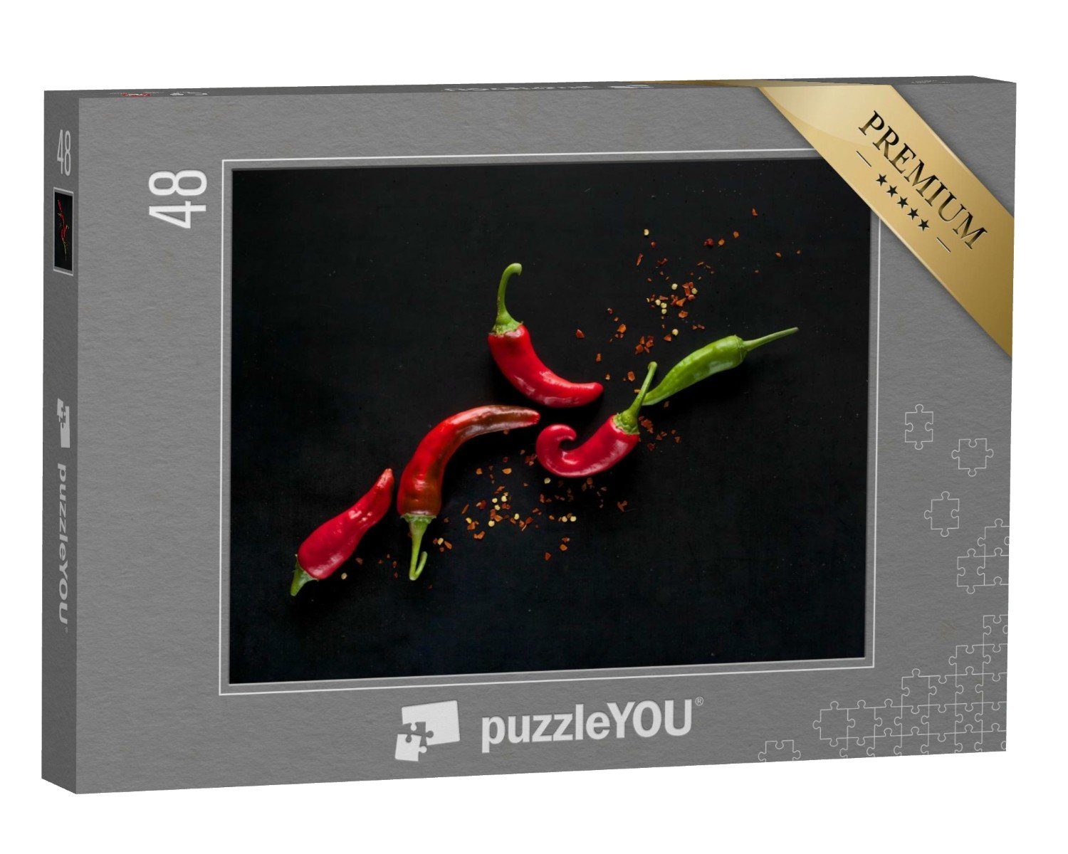 puzzleYOU Puzzle Chilischoten auf schwarzem Hintergrund, 48 Puzzleteile, puzzleYOU-Kollektionen Chilis