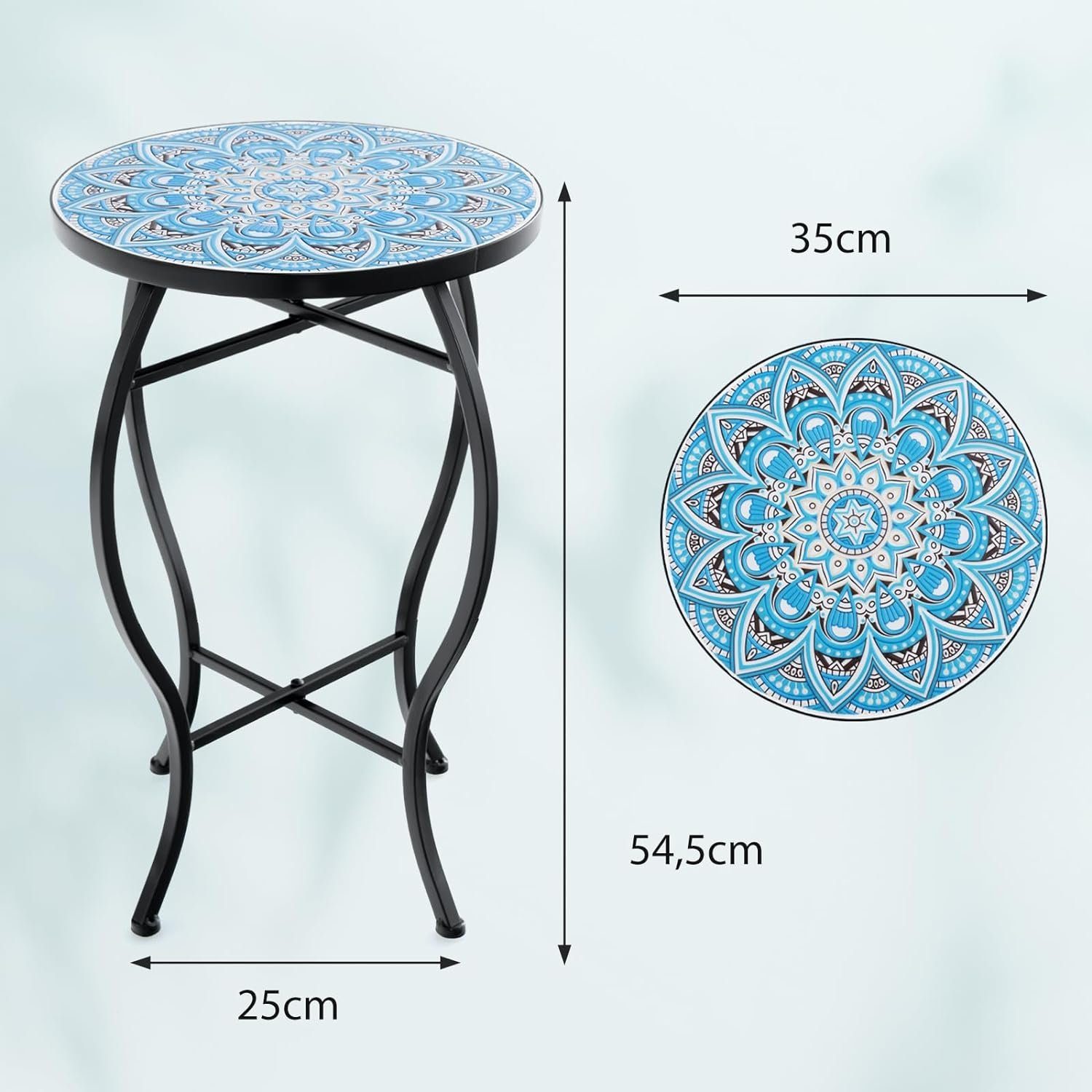 KOMFOTTEU Gartentisch Mosaik Beistelltisch, mit Metallgestell, Ø30cm