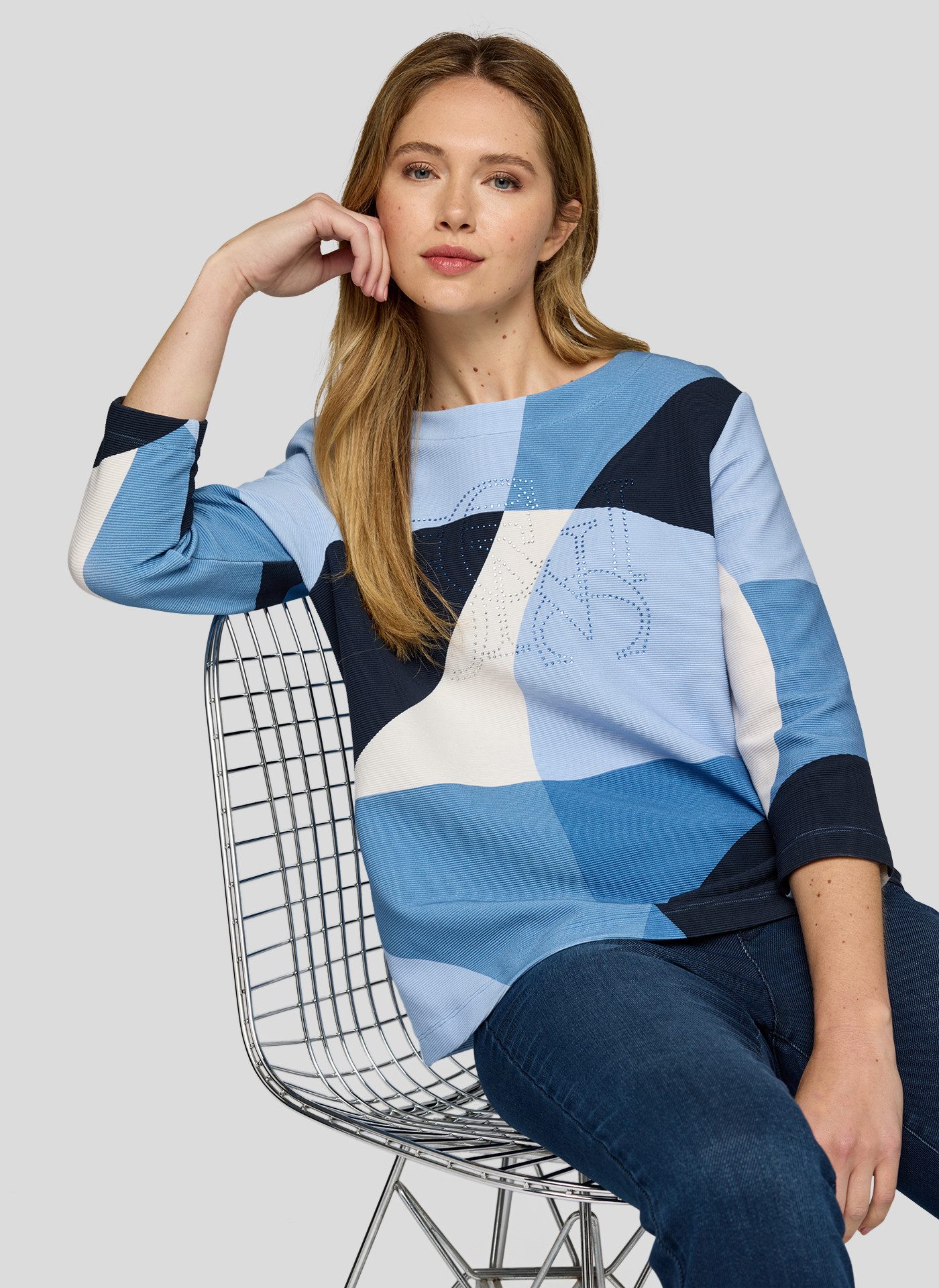 Rabe 3/4-Arm-Shirt Sommershirt mit All-Over Print und Gflitzersteinen