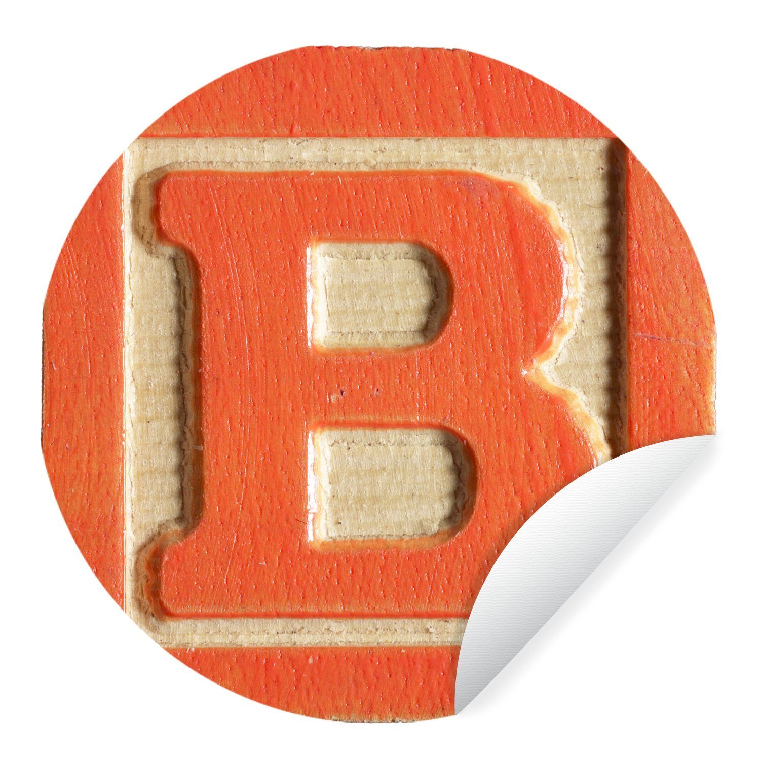 MuchoWow Wandsticker Orangefarbener Buchstabe B (1 St), Tapetenkreis für Kinderzimmer, Tapetenaufkleber, Rund, Wohnzimmer
