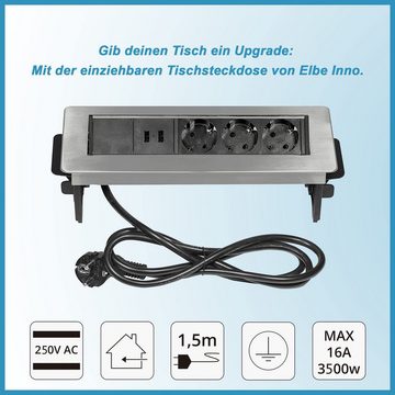 Elbe Inno Einbau-Tischsteckdosenleiste 3-fach (Überspannungsschutz, Kindersicherung)