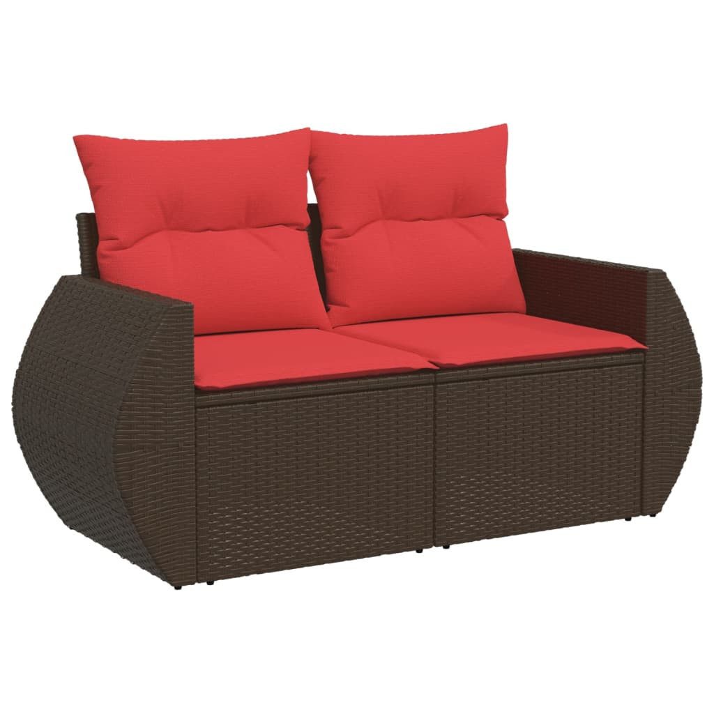 vidaXL Loungesofa Gartensofa mit Kissen 2-Sitzer Braun Poly Rattan, 1 Teile