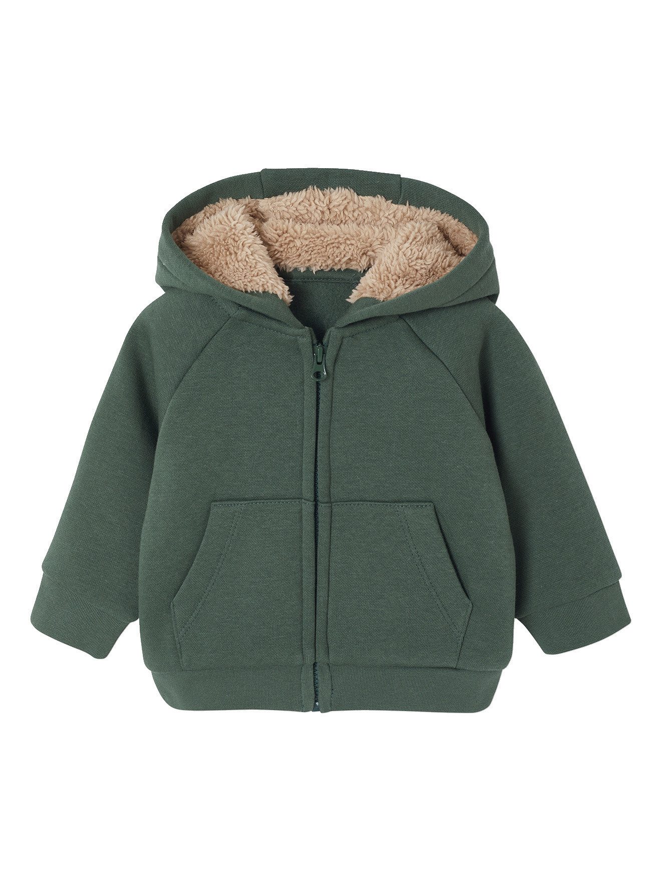 vertbaudet Strickjacke Baby Cardigan mit Kapuze und Teddyfleece-Futter