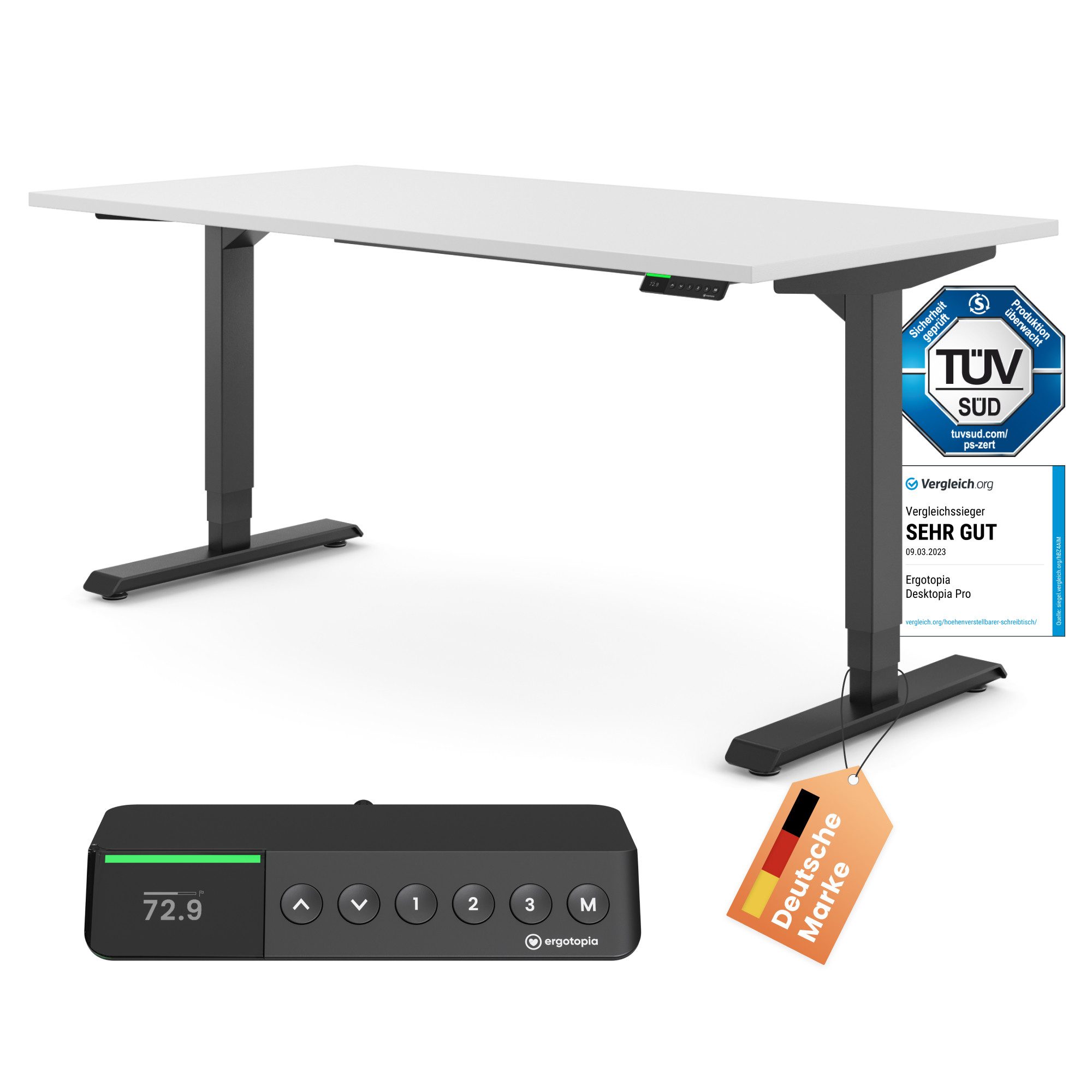 Ergotopia Schreibtisch Desktopia Pro X elektrisch höhenverstellbarer Schreibtisch, elektrisch verstellbarer Bürotisch inkl. edlem OLED-Display