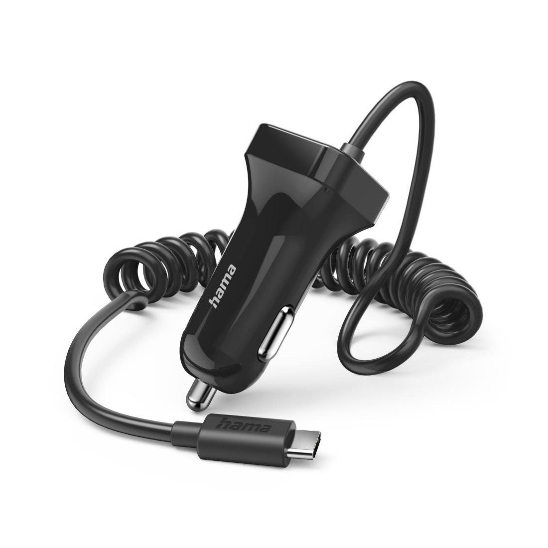 Zigarettenanzünder USB Ladegerät mit Lightning Spiralkabel, 1m Spiralkabel,  12W, 2 Port USB Auto Ladegerät Adapter für Handy und Tablet, Dual Kfz USB