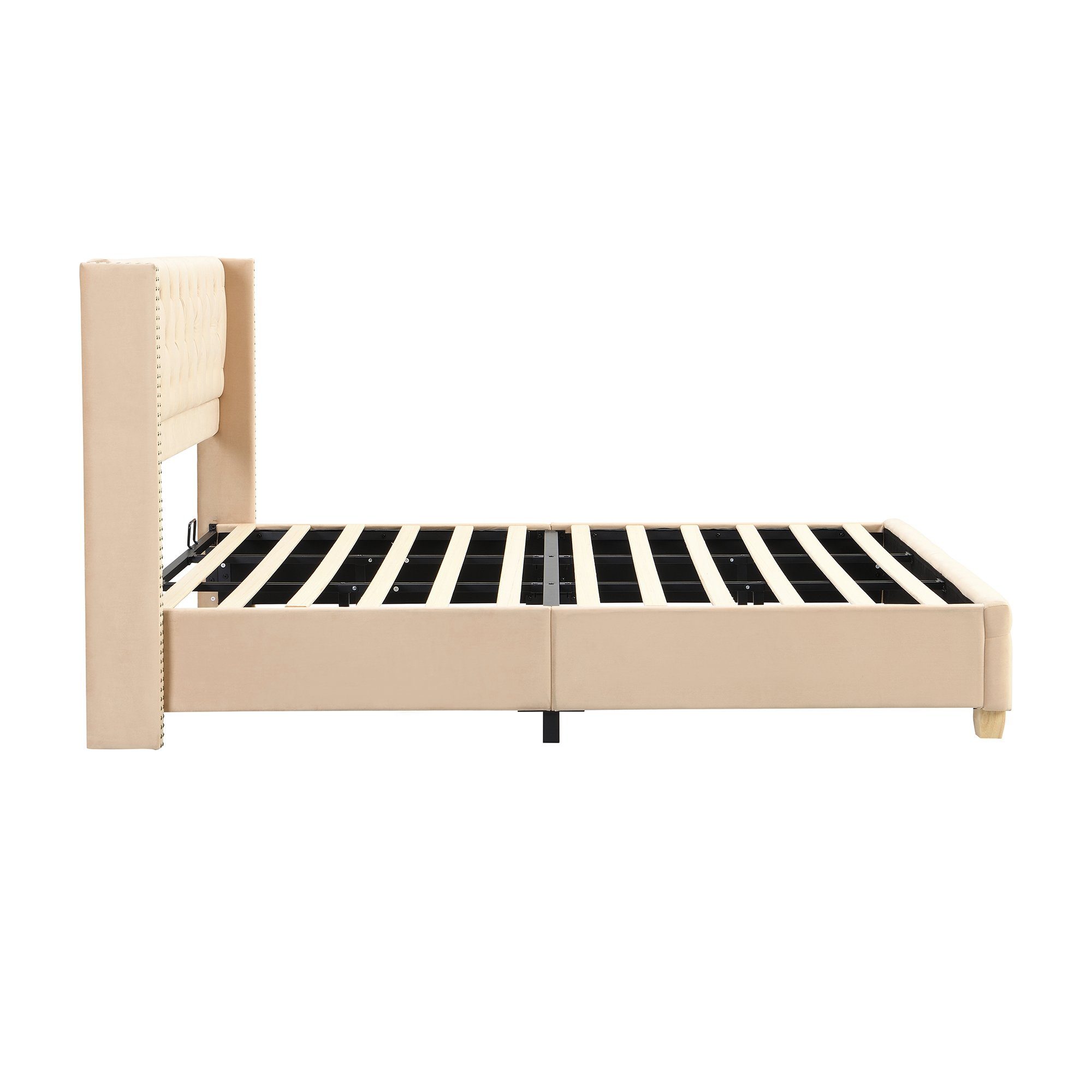 Polsterbett (Doppelbett 180x200cm), mit Lattenrost und Kopfteil in Knopfsteppung, Nietenpolsterung, Samt