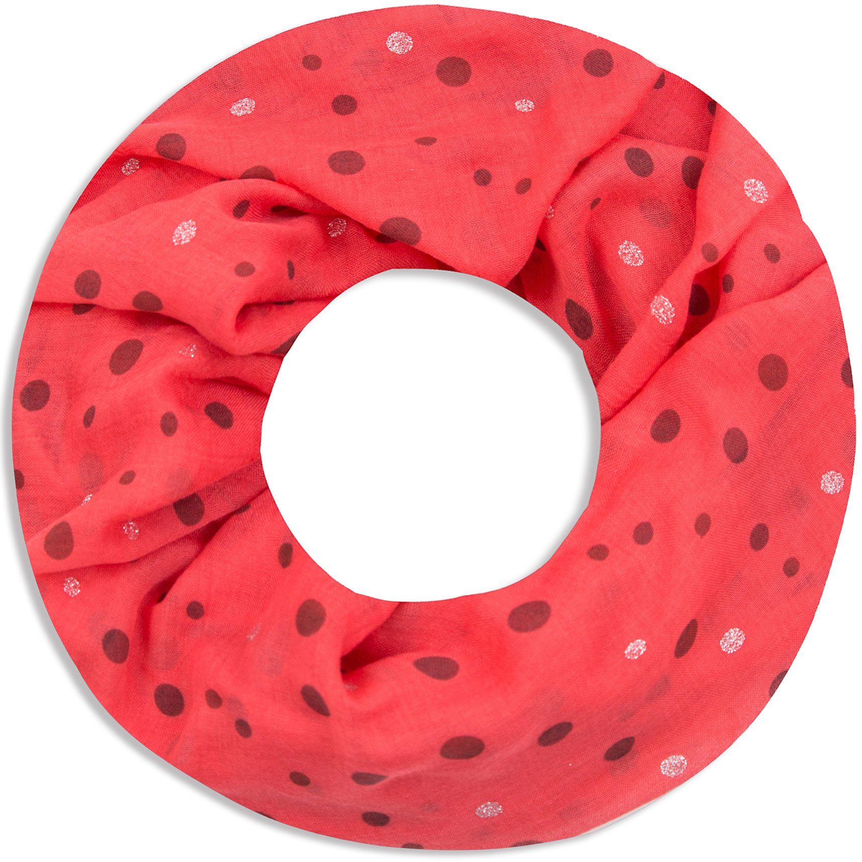 Faera Loop, Damen Schal luftig und weich mit erfrischendem Punkt-Muster Loopschal Rundschal rot