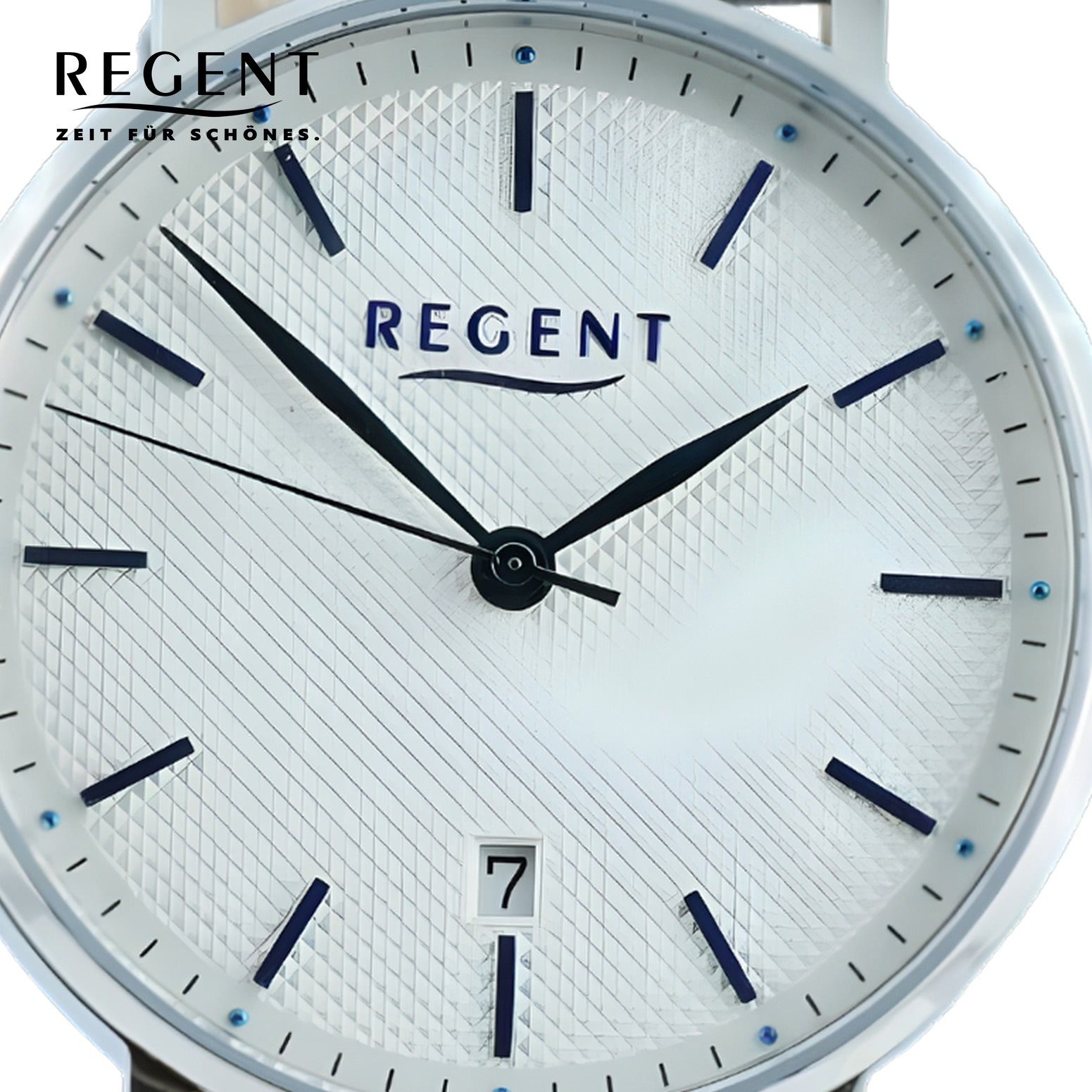 Regent Quarzuhr Herren rund, Regent Analog, groß (ca. Armbanduhr Armbanduhr Lederarmband Herren 39mm), extra