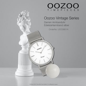OOZOO Quarzuhr Oozoo Damen Armbanduhr silber Analog, (Analoguhr), Damenuhr rund, groß (ca. 40mm) Edelstahlarmband, Fashion-Style