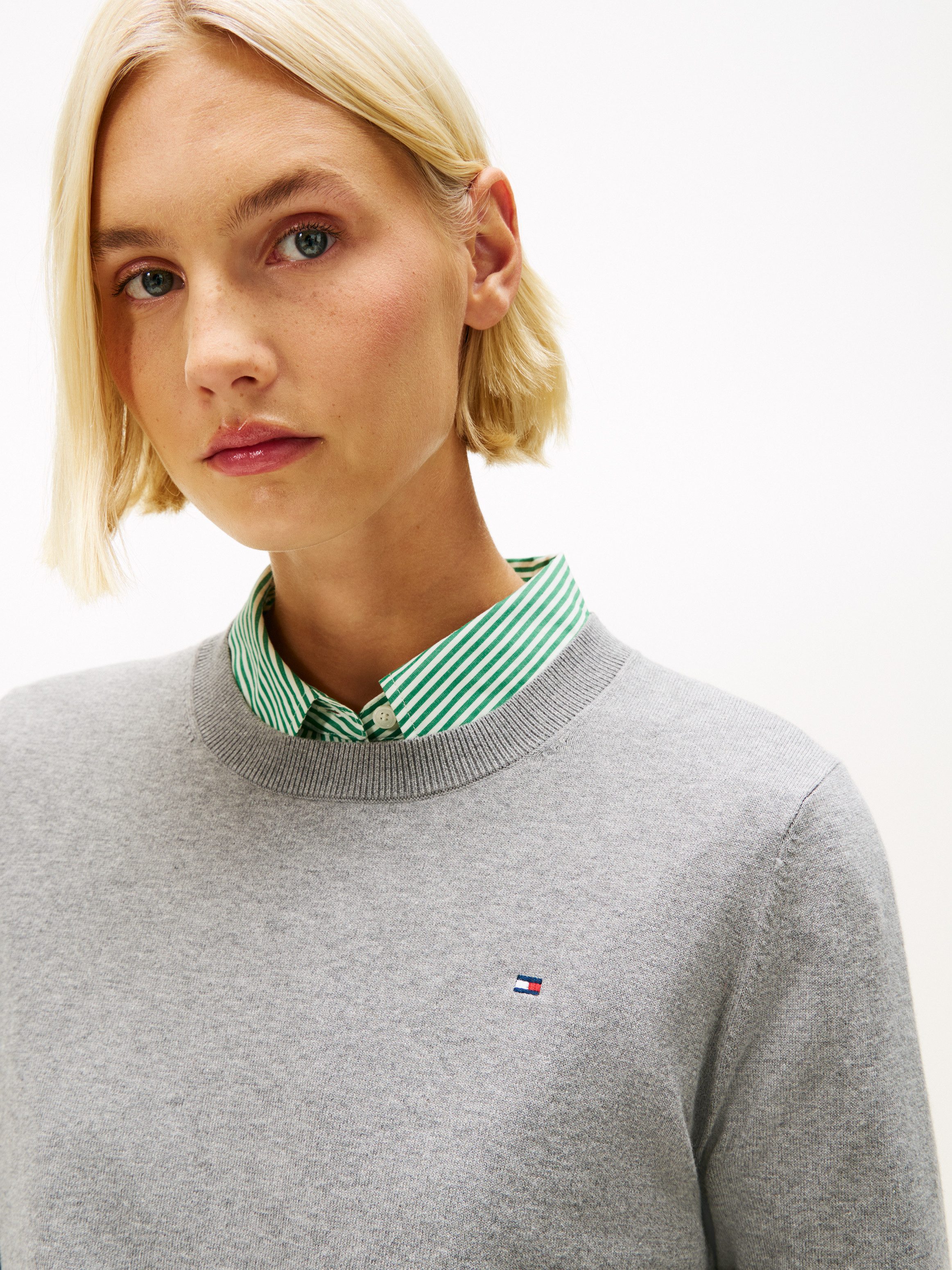 Tommy Hilfiger Rundhalspullover CO JERSEY STITCH LS C-NK SWT mit Logosticke günstig online kaufen