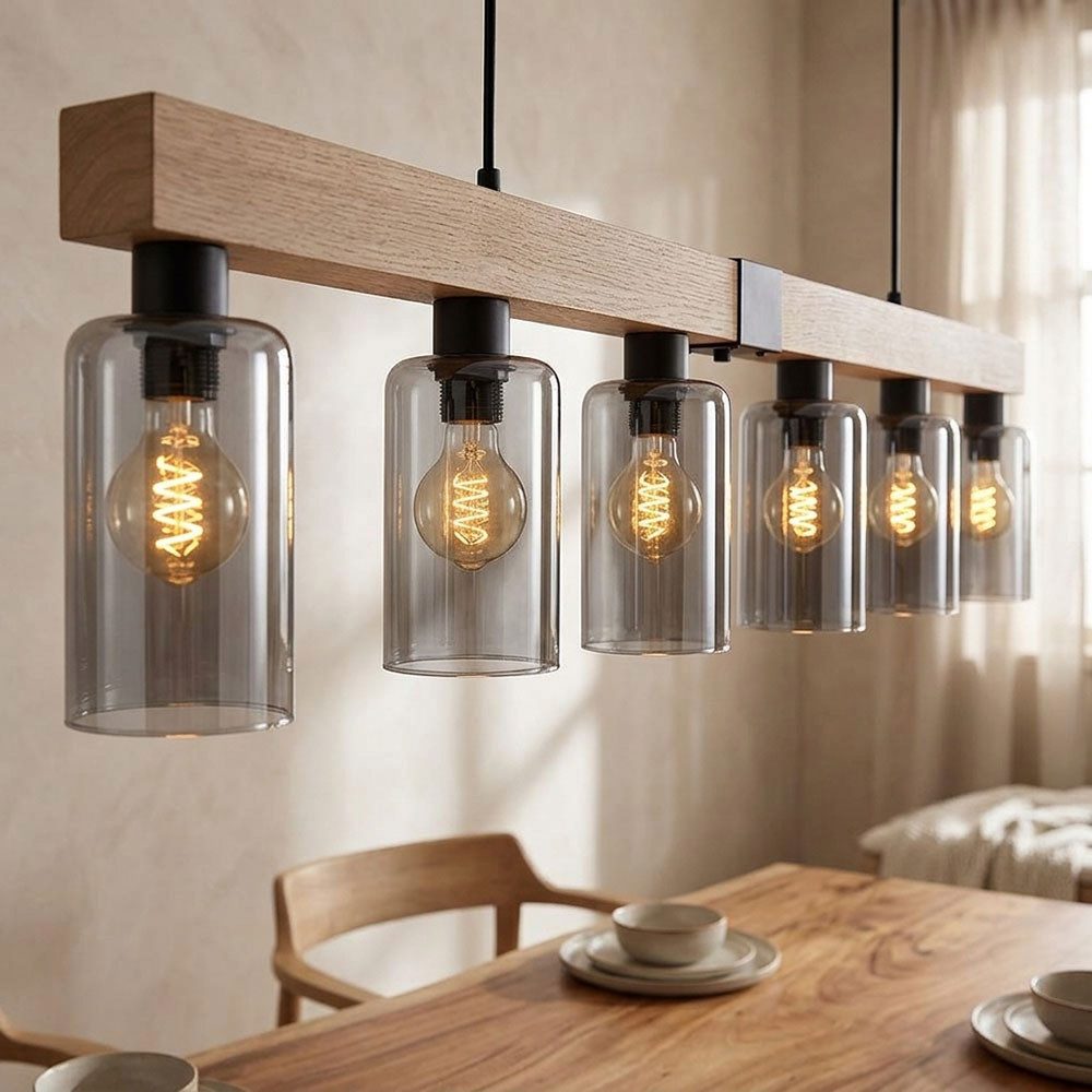 GLOBO LIGHTING Hängeleuchte, Leuchtmittel nicht inklusive, Hängelampe Pendelleuchte höhenverstellbar Holzoptik Esstischleuchte