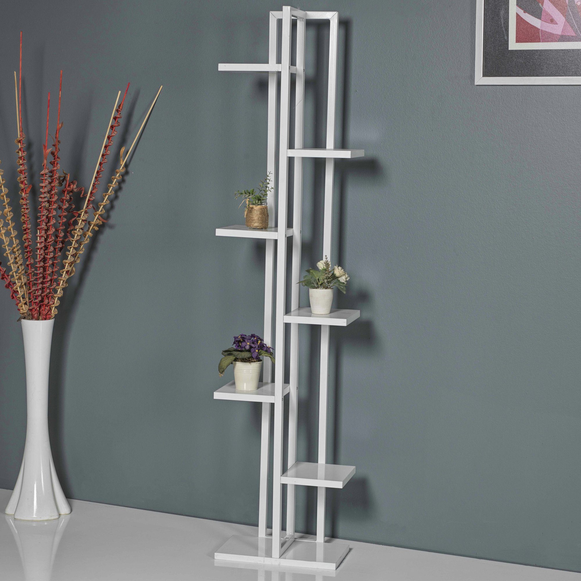 en.casa Blumenständer, Somero Pflanzenregal 150x34x21cm Weiß günstig online kaufen