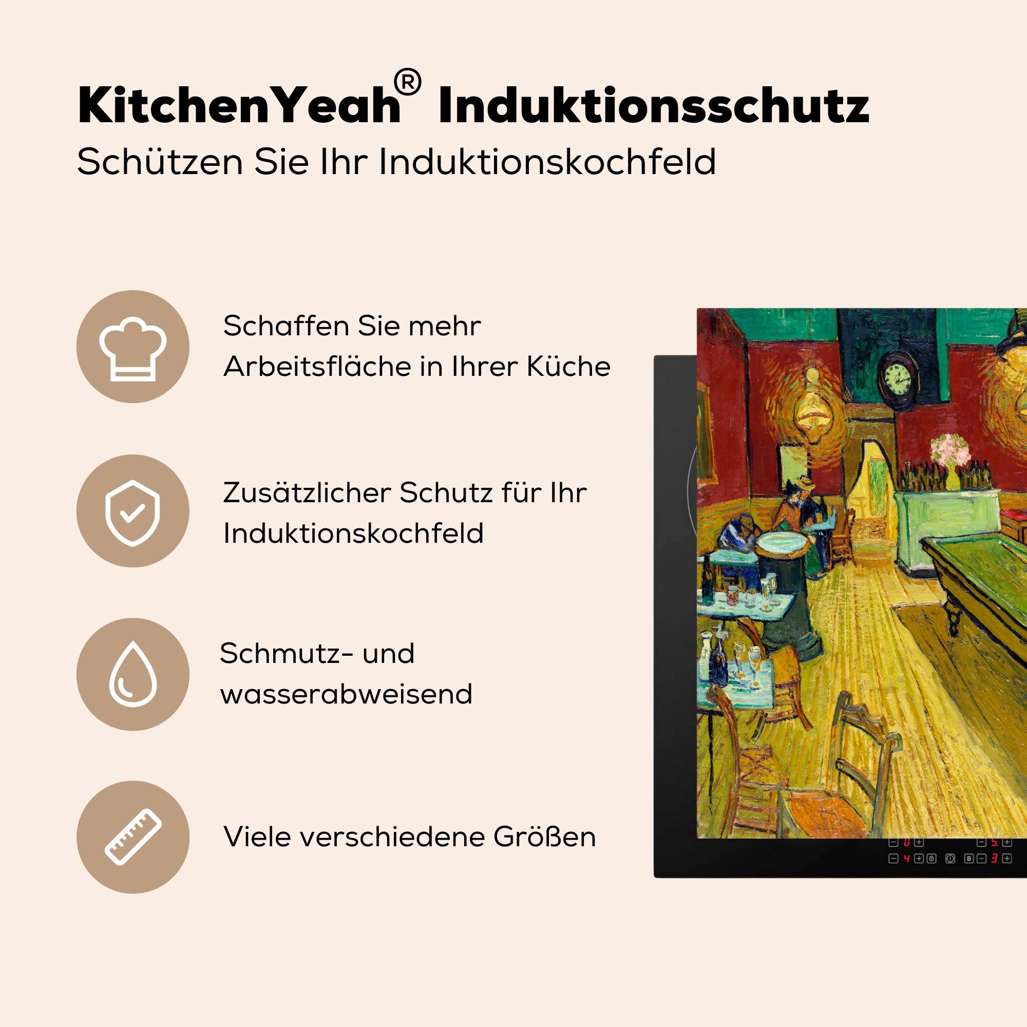 van Vincent MuchoWow für Induktionsmatte Vinyl, Herdblende-/Abdeckplatte (1 tlg), Gogh, die küche, Nachtcafé - Das Ceranfeldabdeckung cm, 59x52