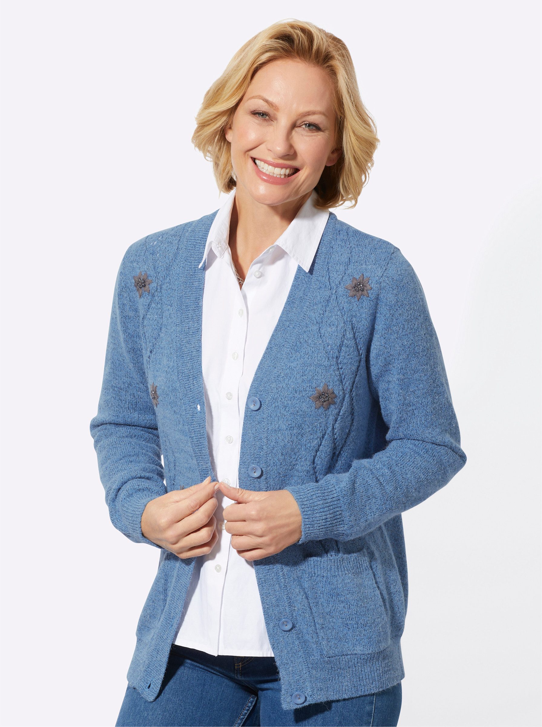 Strickjacke Strickjacke Langarm Ajour, Jersey