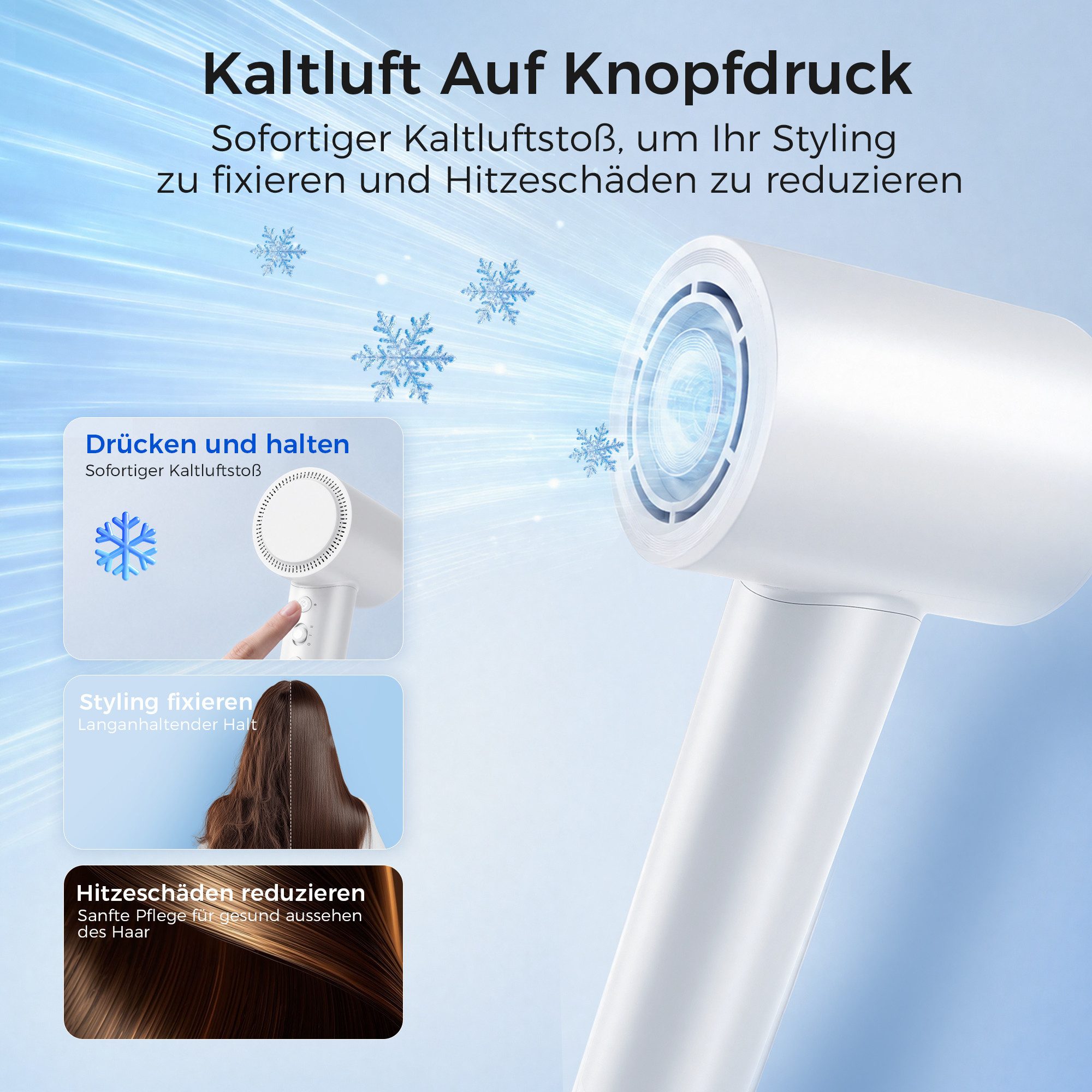 Teendow Haartrockner T761-B Föhn Ionen mit Diffusor 1600W Kaltluft Hochgeschwindigkeit, 1600 W, Magnetdüse, Diffusor, Ionen-Technologie, Leise Betriebslautstärk – Bild 3 von 5