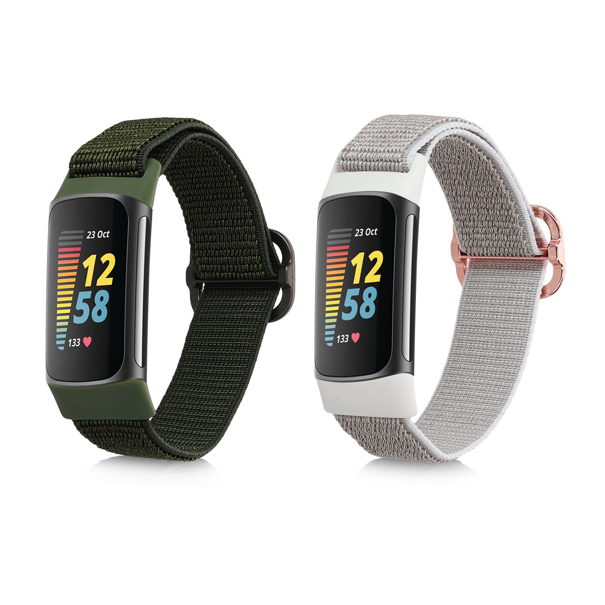 kwmobile Uhrenarmband Sportband für Fitbit Charge 5, 2x Nylon  Fitnesstracker Sportarmband Band