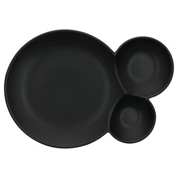 MamboCat Servierplatte 2x Servierteller Nero schwarz 3 geteilt Menüteller Speise-Teller, Steingut