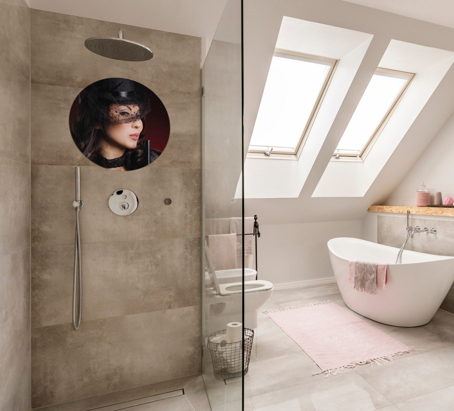 Wallario Wandfolie, Lady in Black - Sexy Dame mit gefährlichem Charme, wasserresistent, geeignet für Bad und Dusche