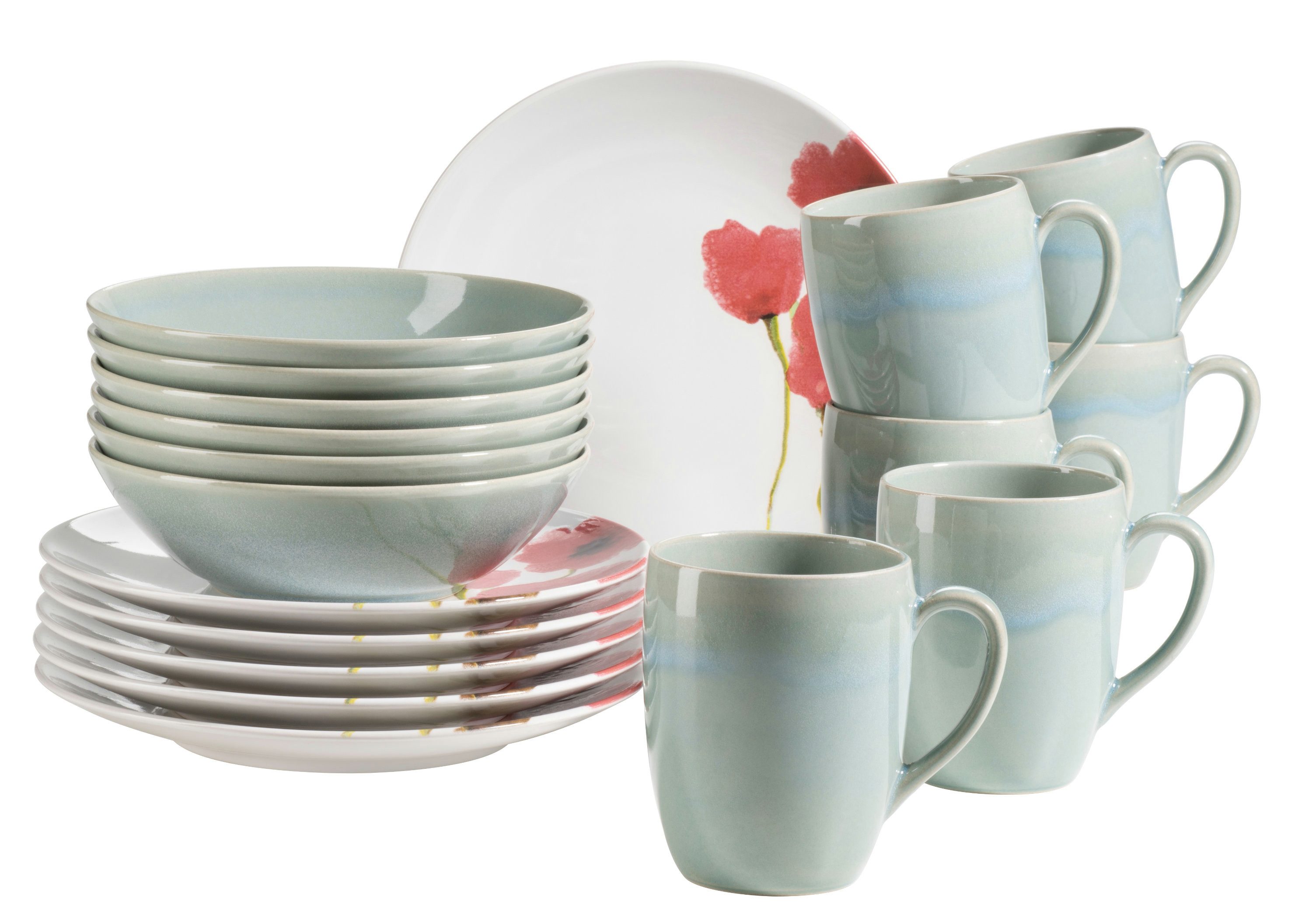 MÄSER Frühstücks-Geschirrset OSSIA, Frühstücksset, Keramik (18-tlg), 6 Personen, Keramik