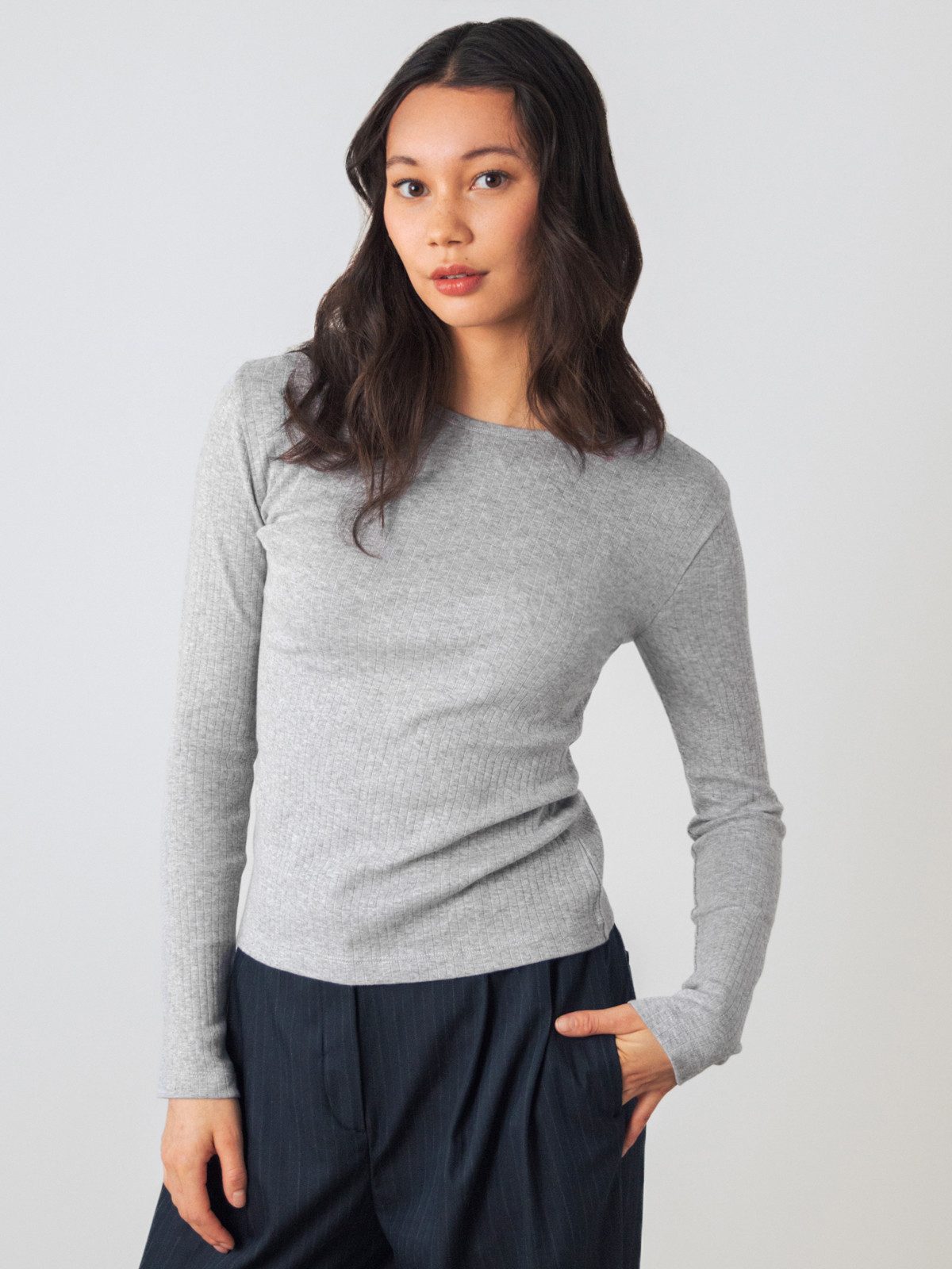 HONEST BASICS Langarmshirt Damen, Geripptes mit Rippstoff aus Bio-Baumwolle
