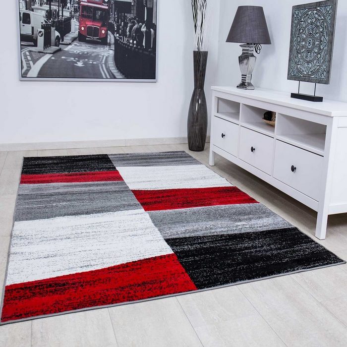 Teppich Milano9119 Rot Moderner Designer Schlafzimmer Teppich Geometrisches Muster Meliert Vimoda Rechteckig