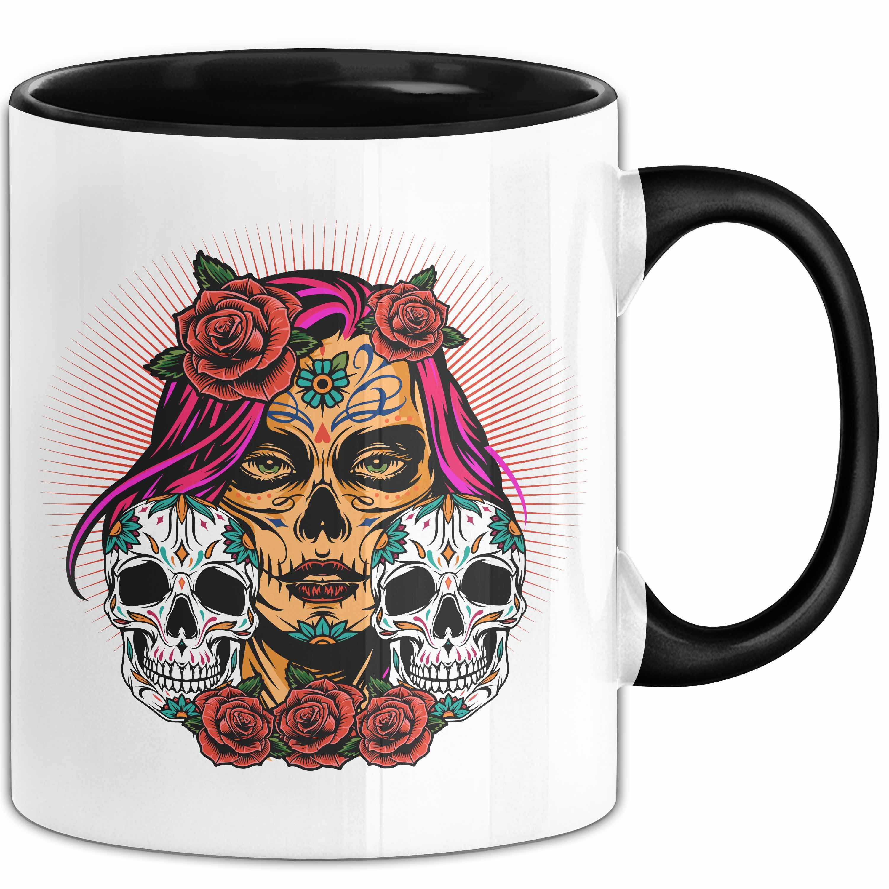 Trendation Tasse Totenkopf Tasse Geschenk Frau Skull Tattoo Becher, Keramik