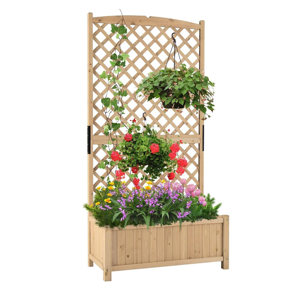 KOMFOTTEU Blumenkasten Hochbeet, mit Rankgitter, 90x44,5x180,5 günstig online kaufen